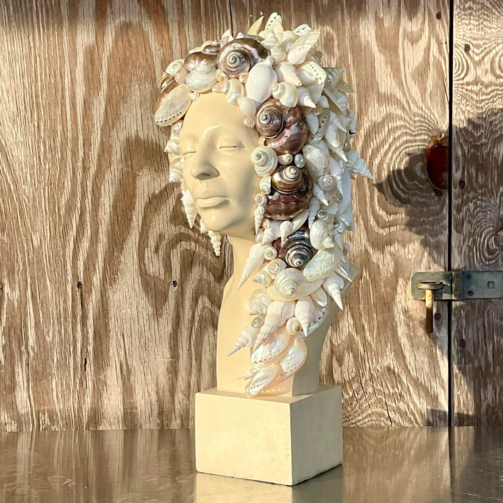 Vintage Coastal Plaster Shell Bust of Woman - Top view