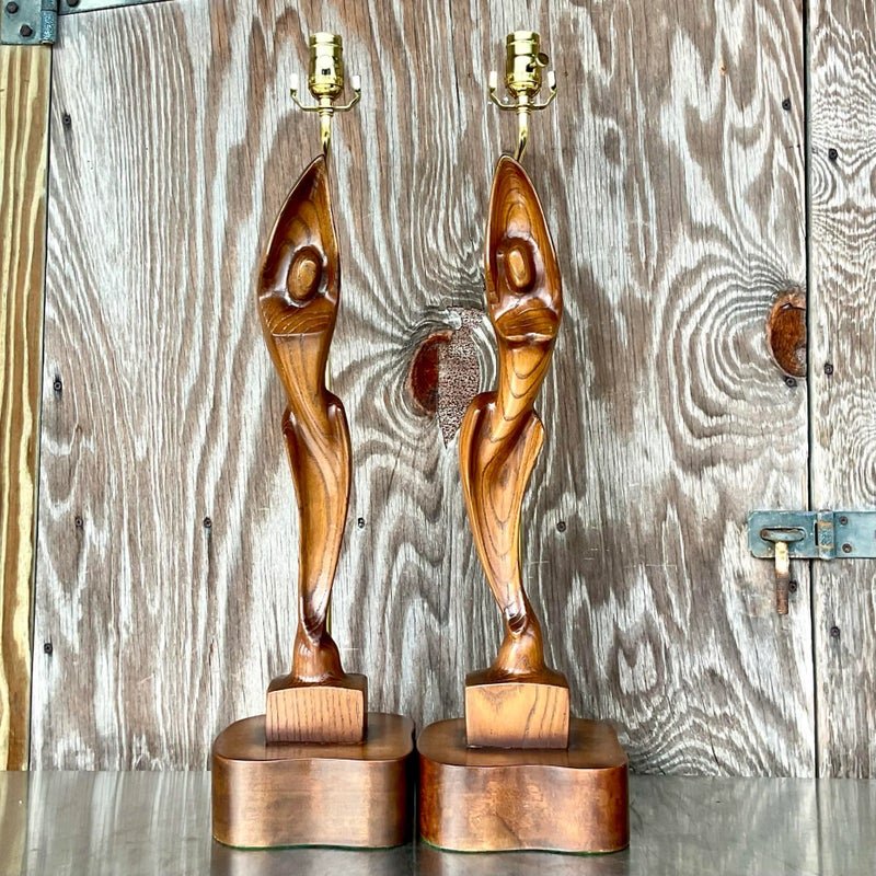 Vintage Boho Sculptural Figure Lamps by Yasha Heifetz - a Pair - Side view