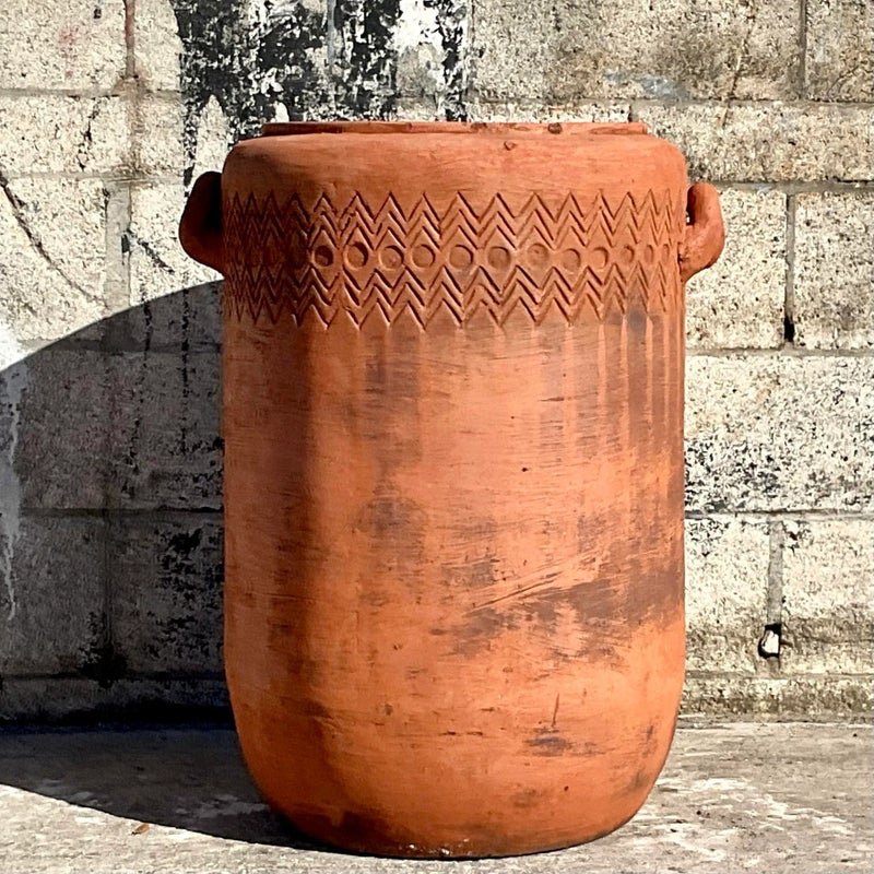Vintage Boho Chevron Stripe Terra Cotta Planter - Top view