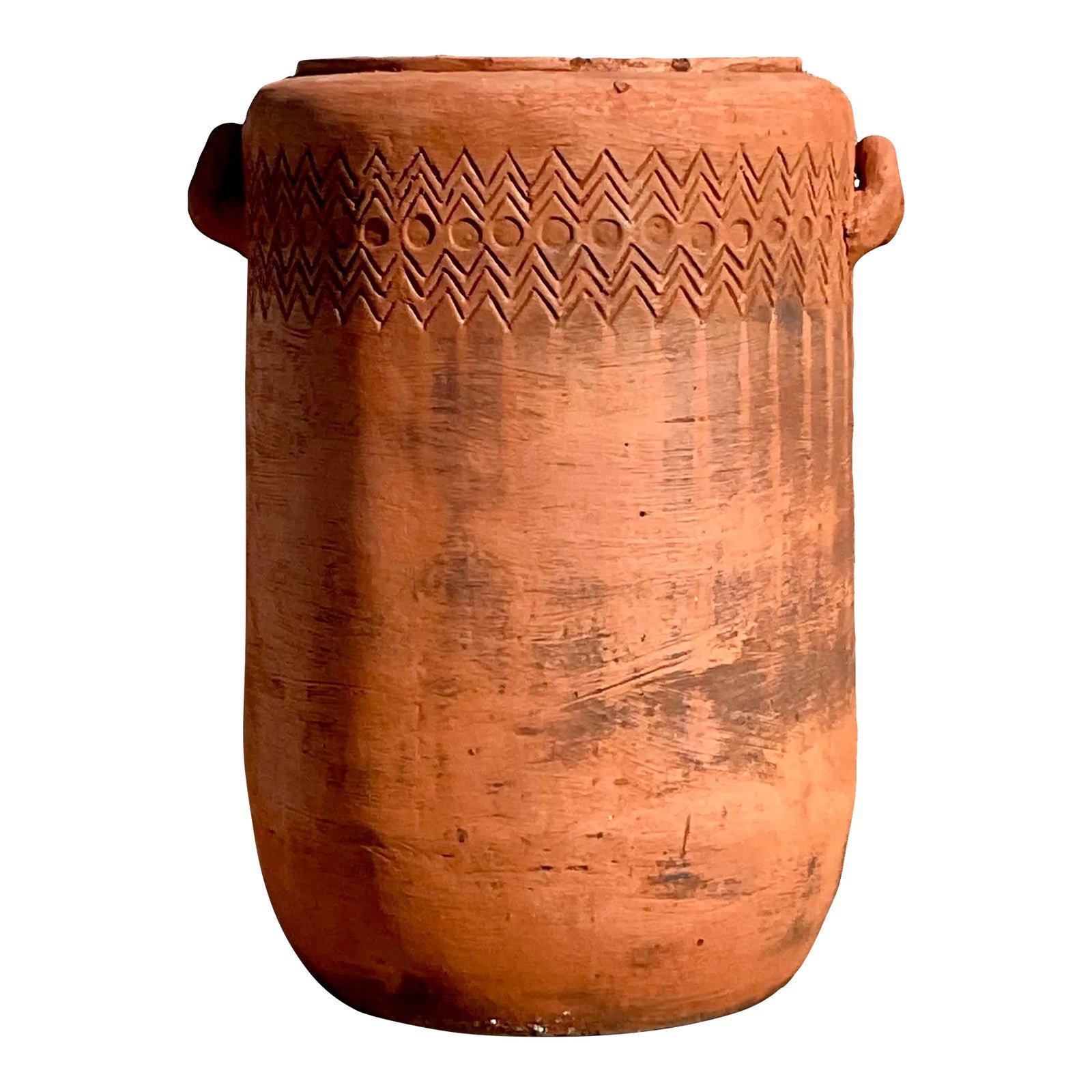Vintage Boho Chevron Stripe Terra Cotta Planter