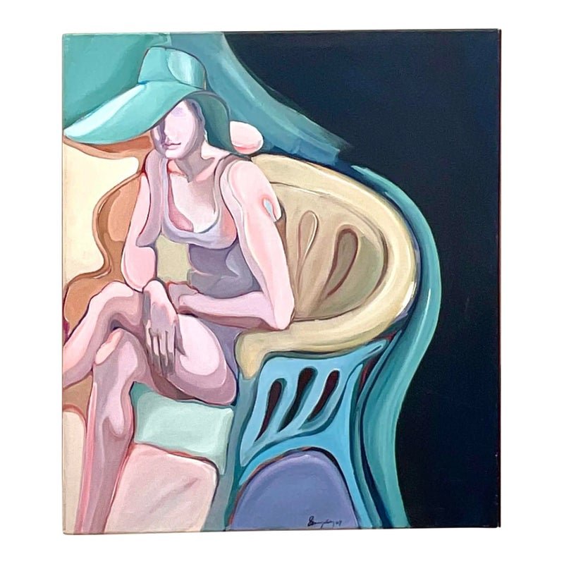 Vintage Boho Monumental Abstract Expressionism Original Oil on Canvas Signed and Dated 1969