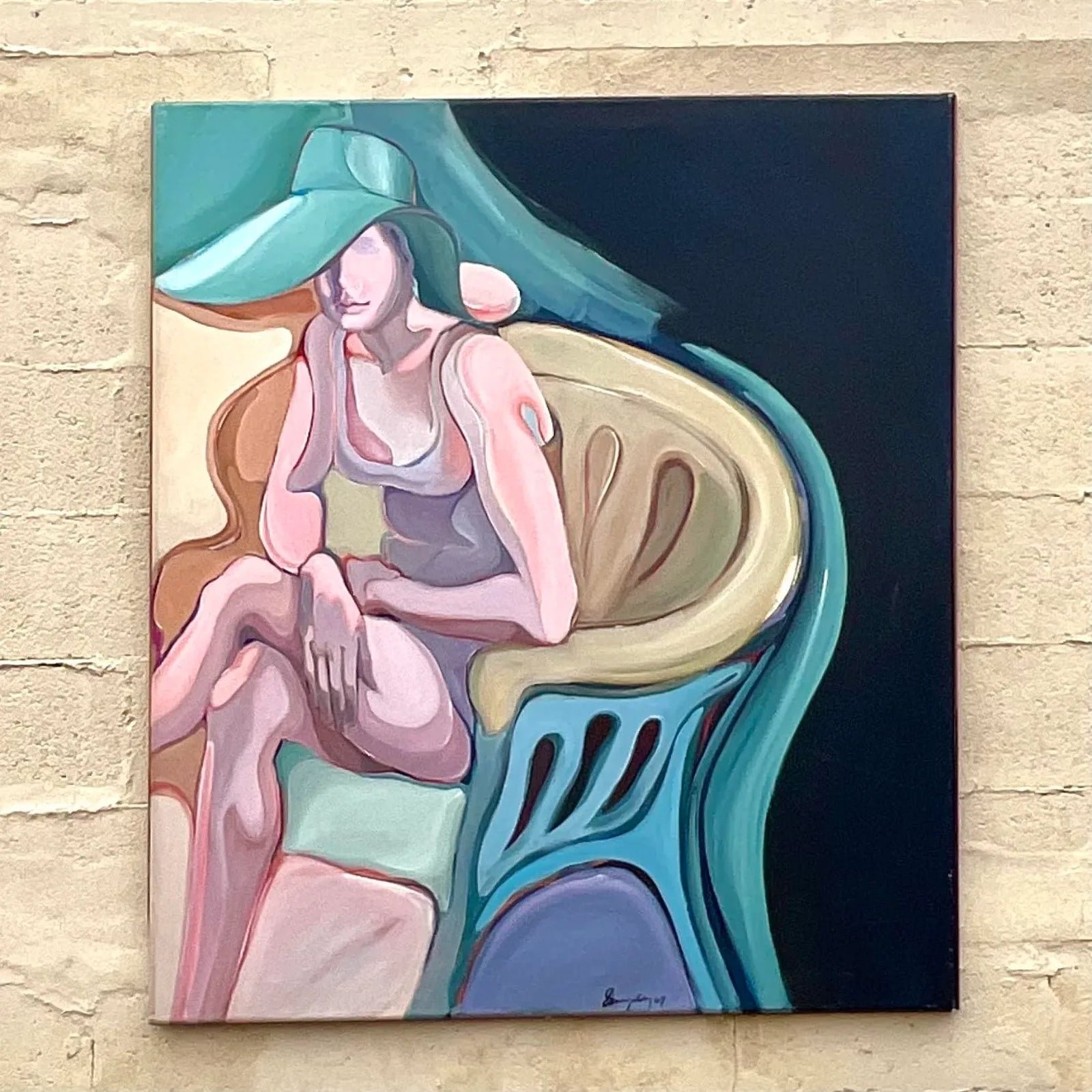 Vintage Boho Monumental Abstract Expressionism Original Oil on Canvas Signed and Dated 1969 - Side view