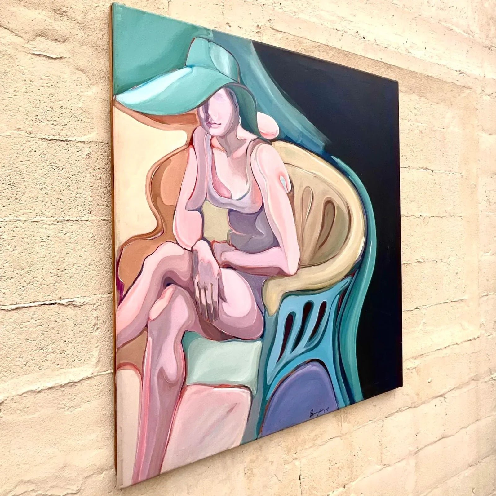 Vintage Boho Monumental Abstract Expressionism Original Oil on Canvas Signed and Dated 1969 - Back view