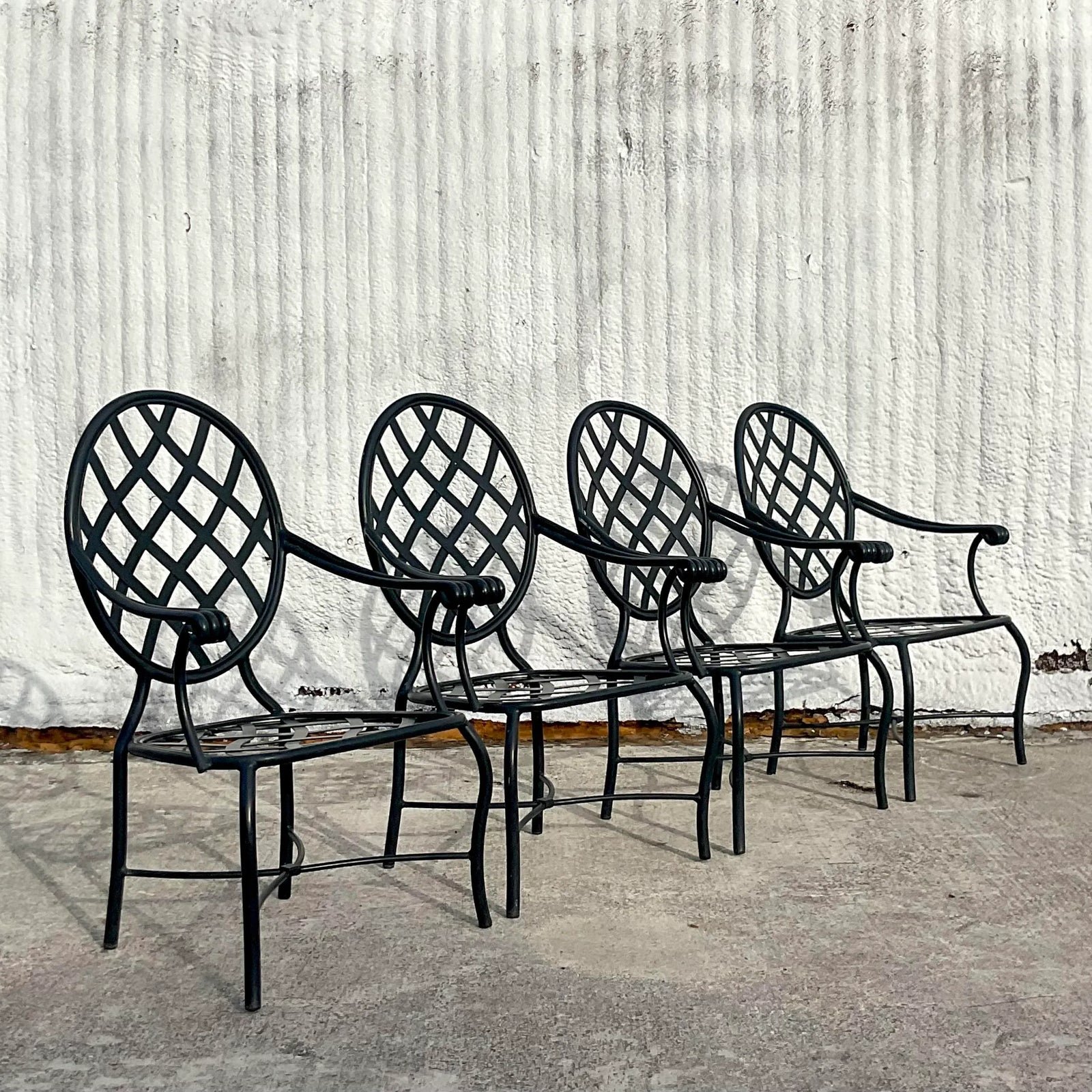 Vintage Coastal Brown Jordan “Grenada” Aluminum Dining Chairs - Set of 4 - Detail view