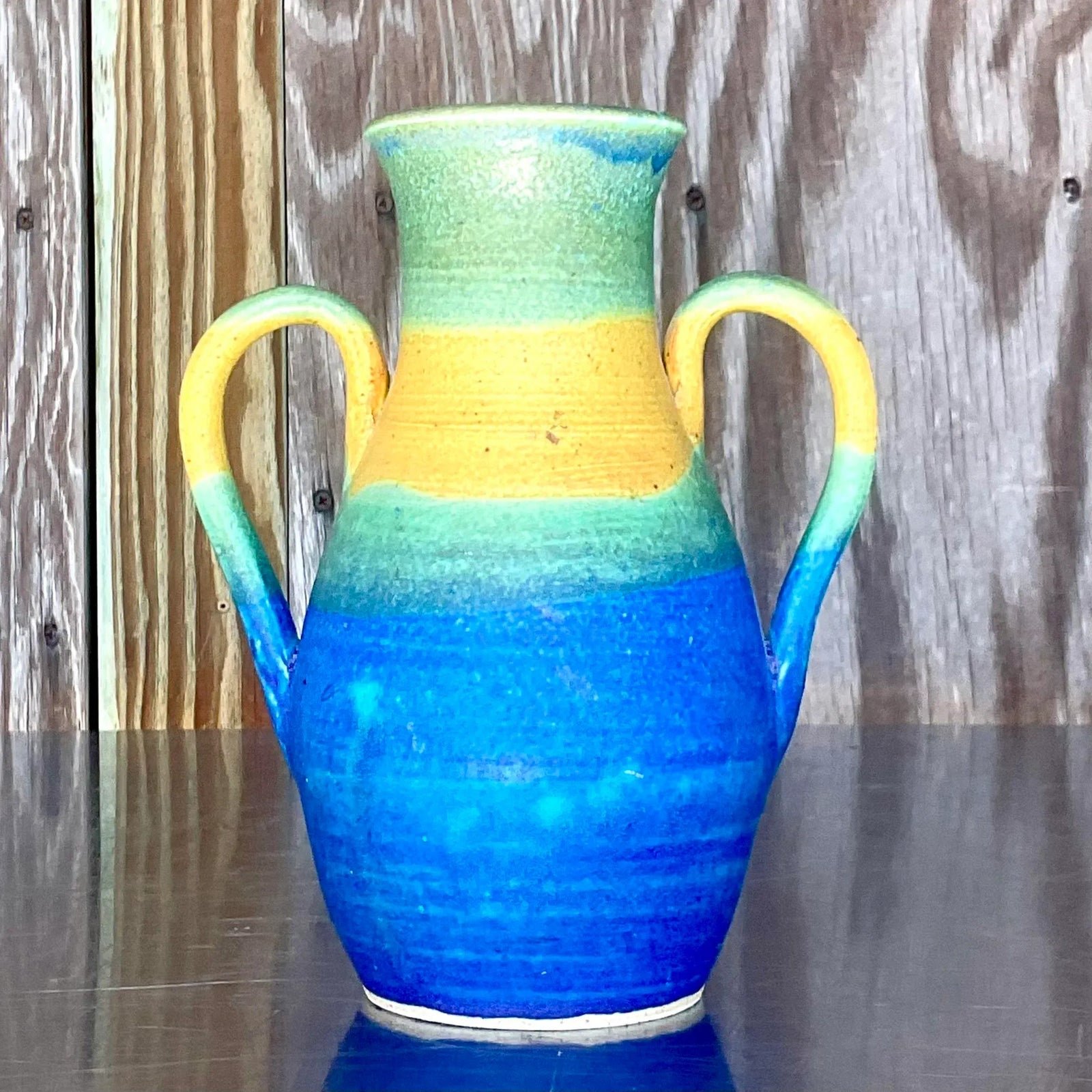 Vintage Boho Signed Studio Pottery Vase - Back view