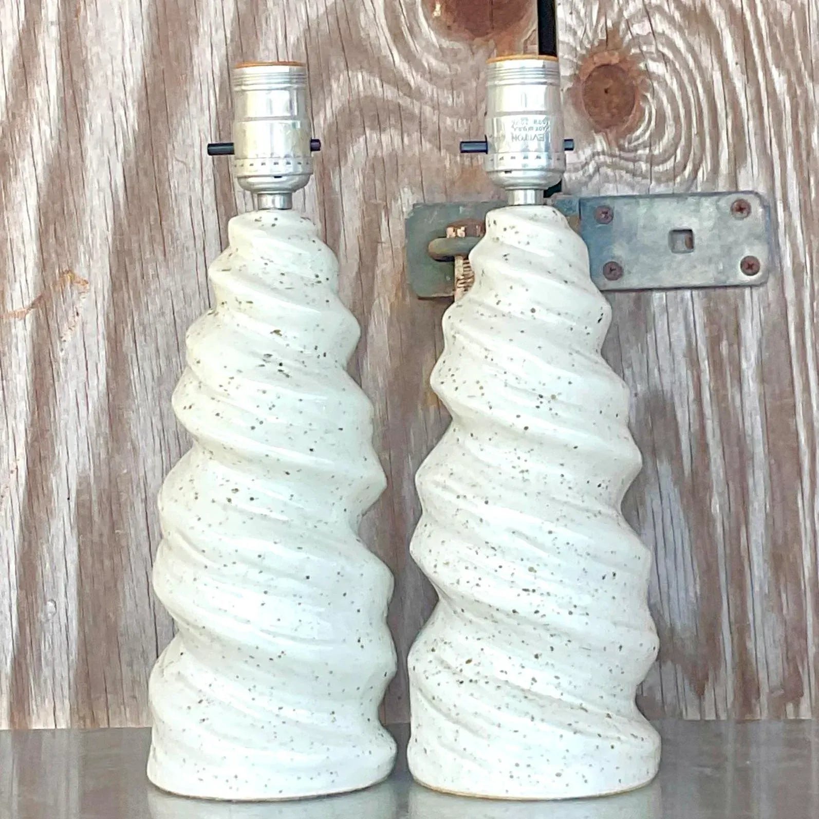 Vintage Glazed Ceramic Twist Table Lamps - a Pair - Top view