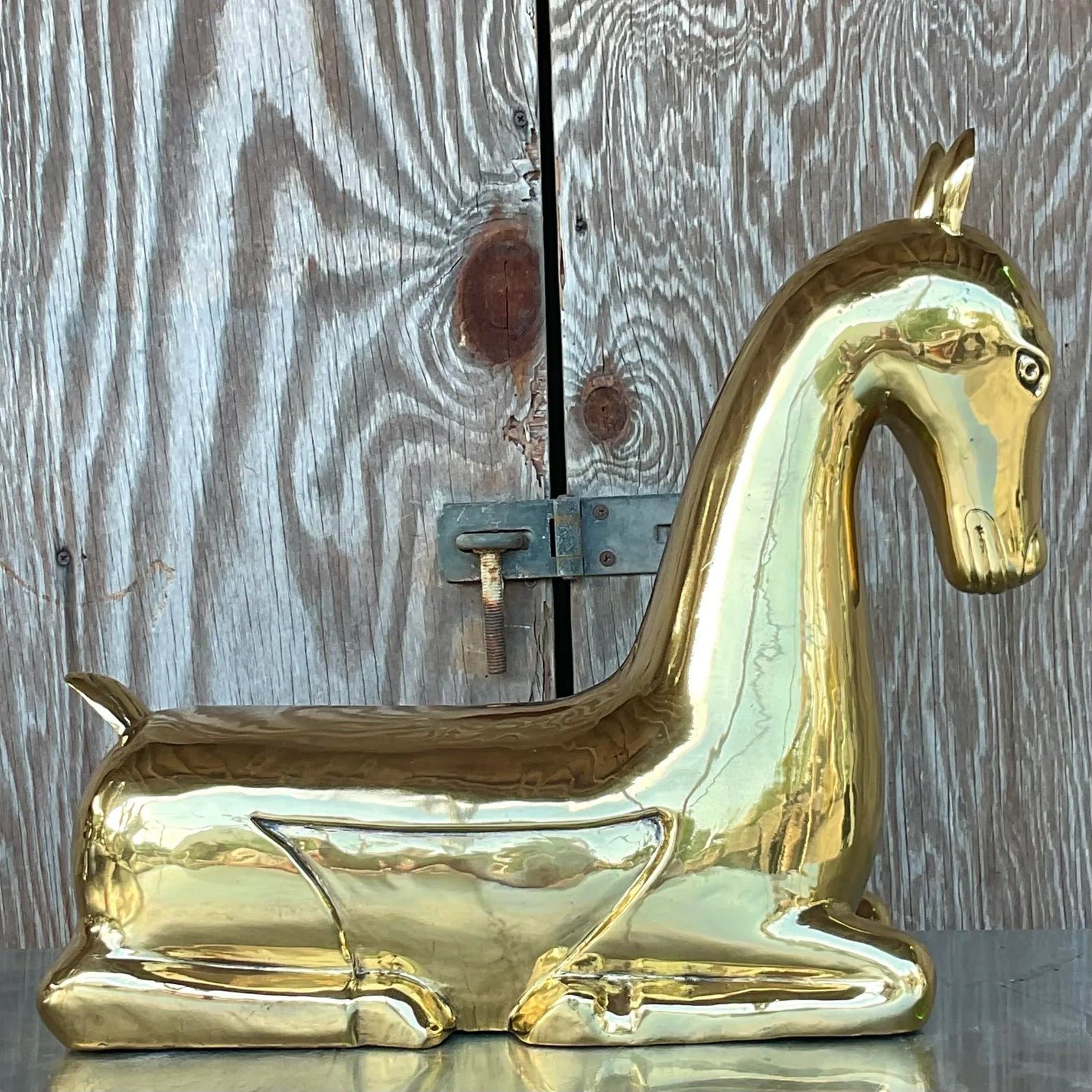 Vintage Regency Polished Brass Horse After Maitland Smith - Detail view