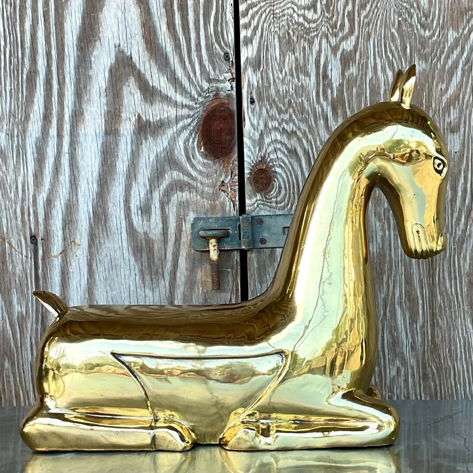Vintage Regency Polished Brass Horse After Maitland Smith - Top view