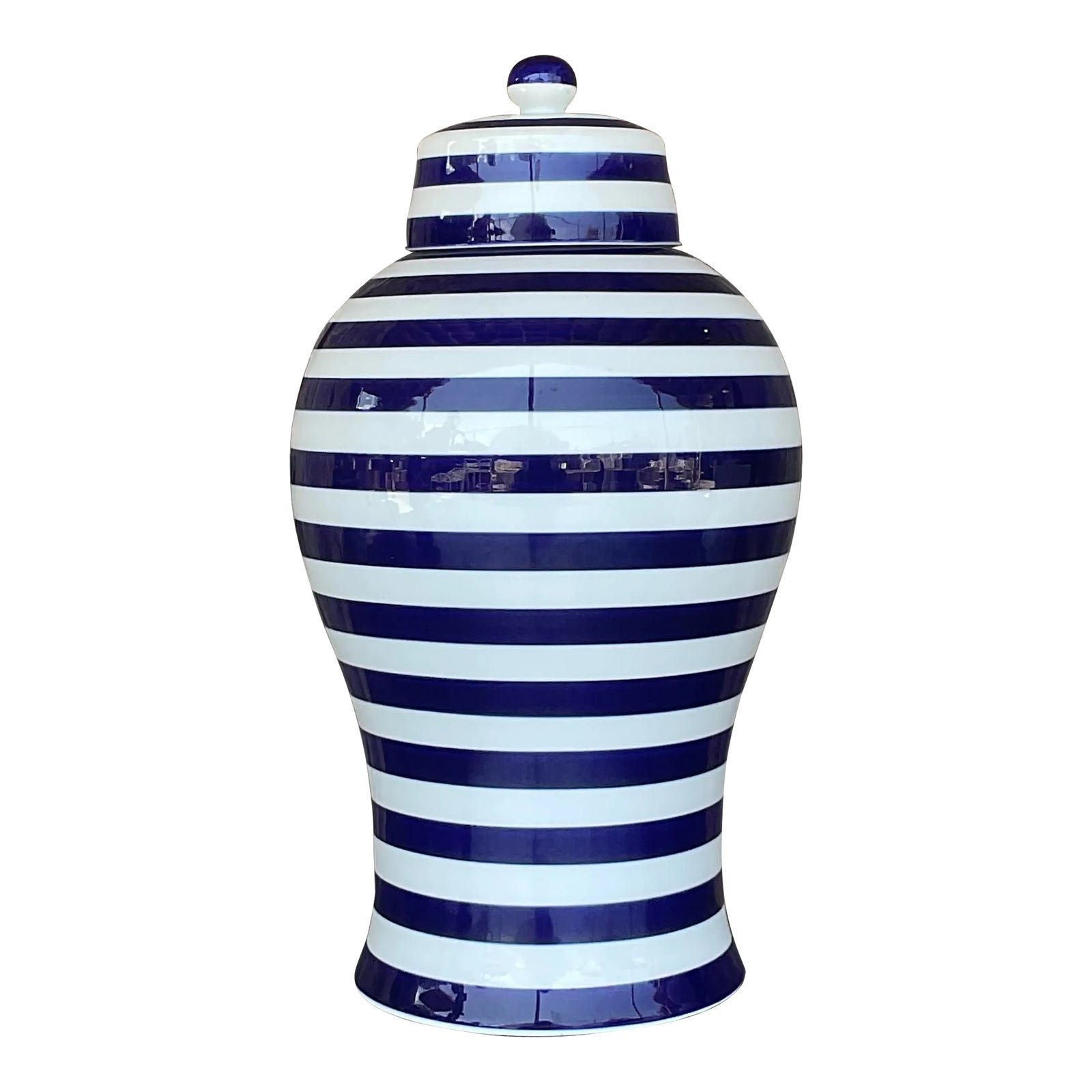 Vintage Contemporary Glazed Ceramic Striped Ginger Jar