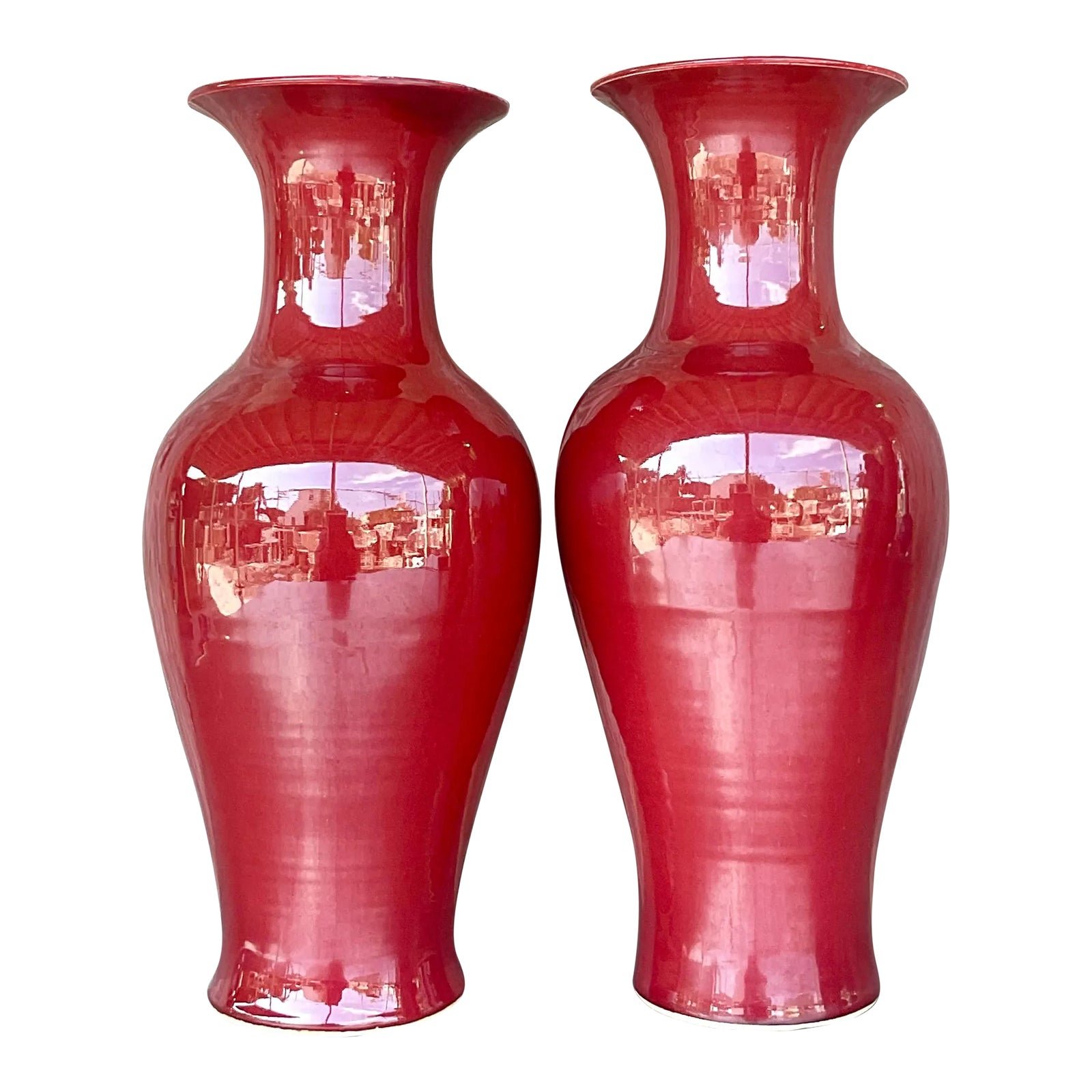 Vintage Asian “Sang De Boeuf” Glazed Ceramic Vases- a Pair