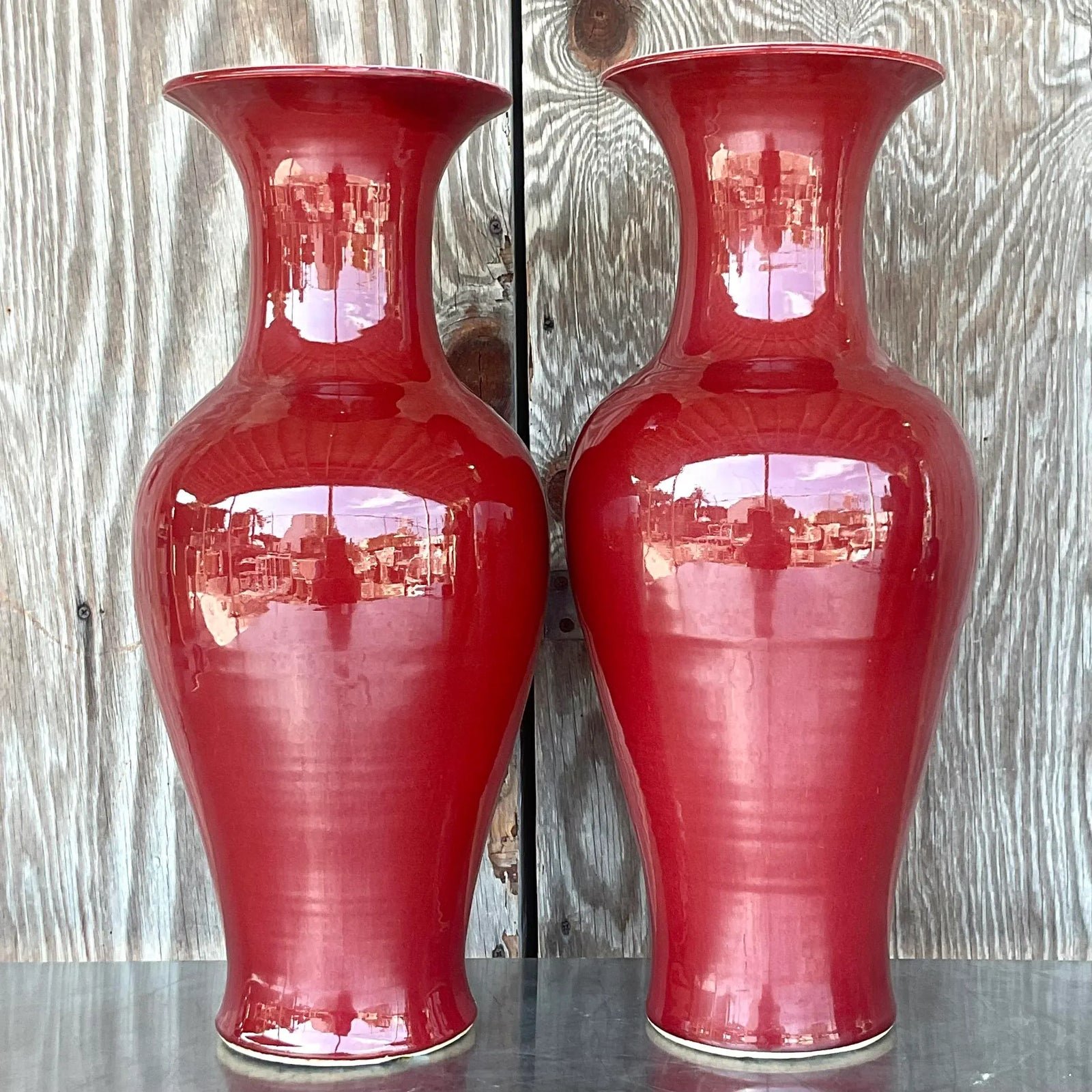 Vintage Asian “Sang De Boeuf” Glazed Ceramic Vases- a Pair - Detail view