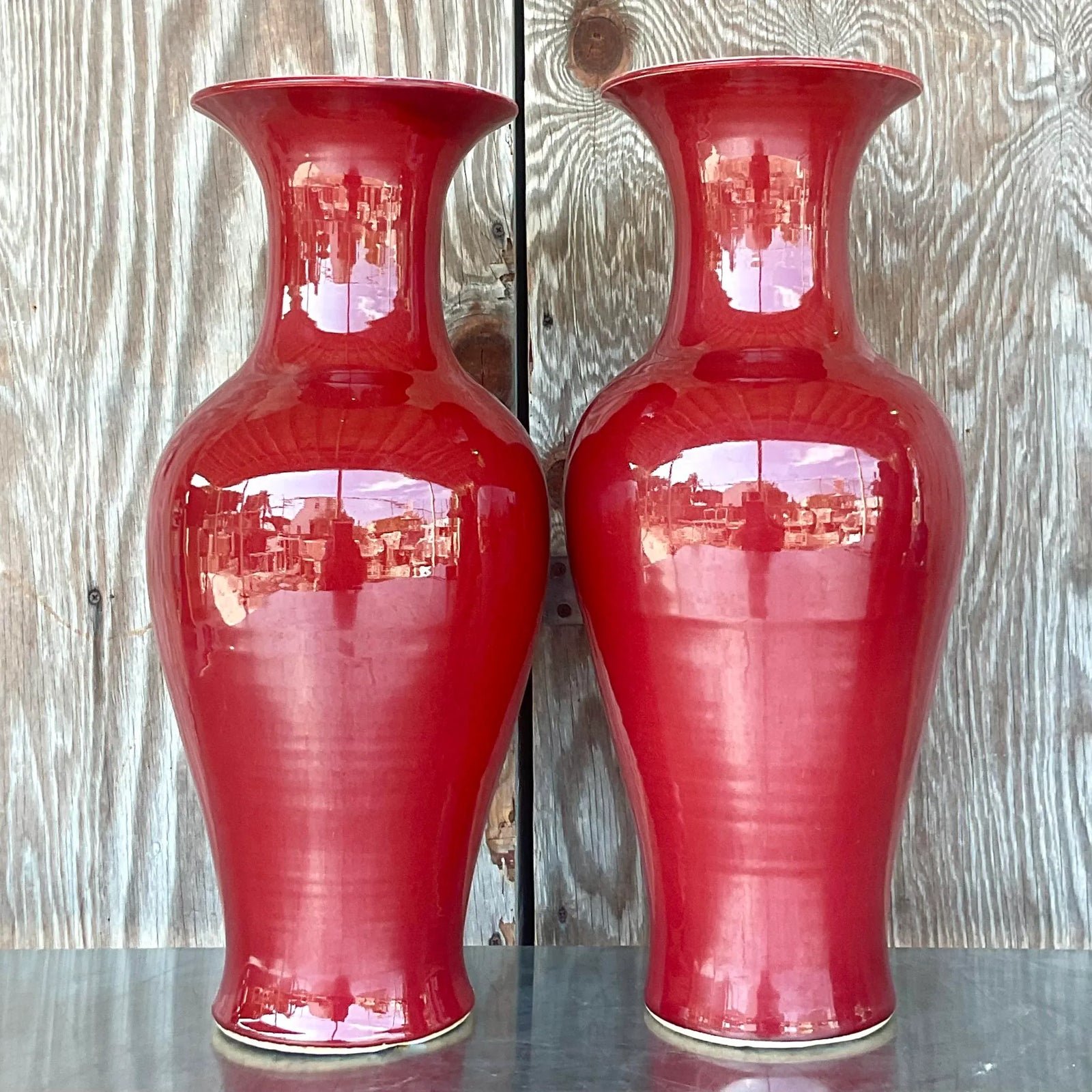 Vintage Asian “Sang De Boeuf” Glazed Ceramic Vases- a Pair - Side view