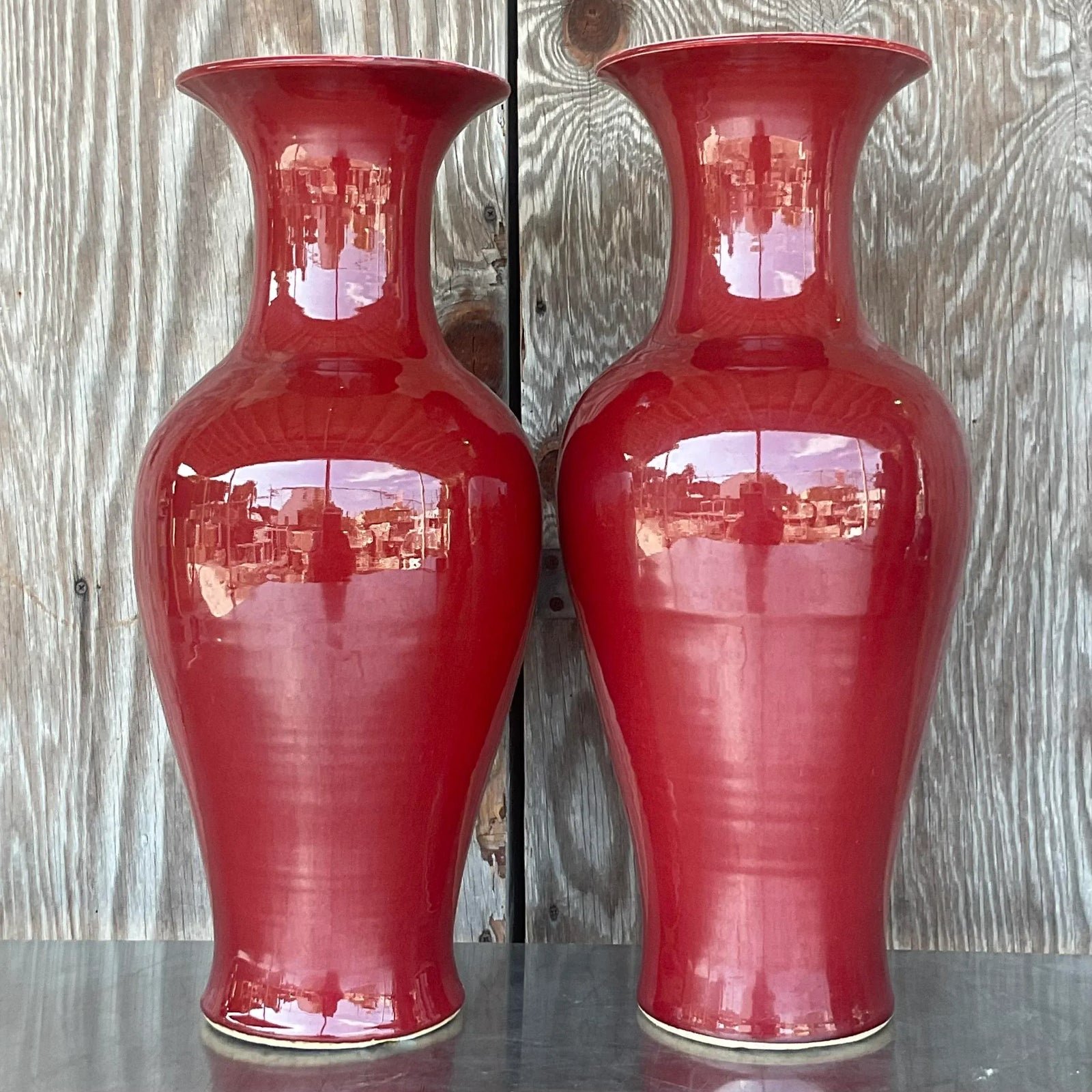 Vintage Asian “Sang De Boeuf” Glazed Ceramic Vases- a Pair - Back view