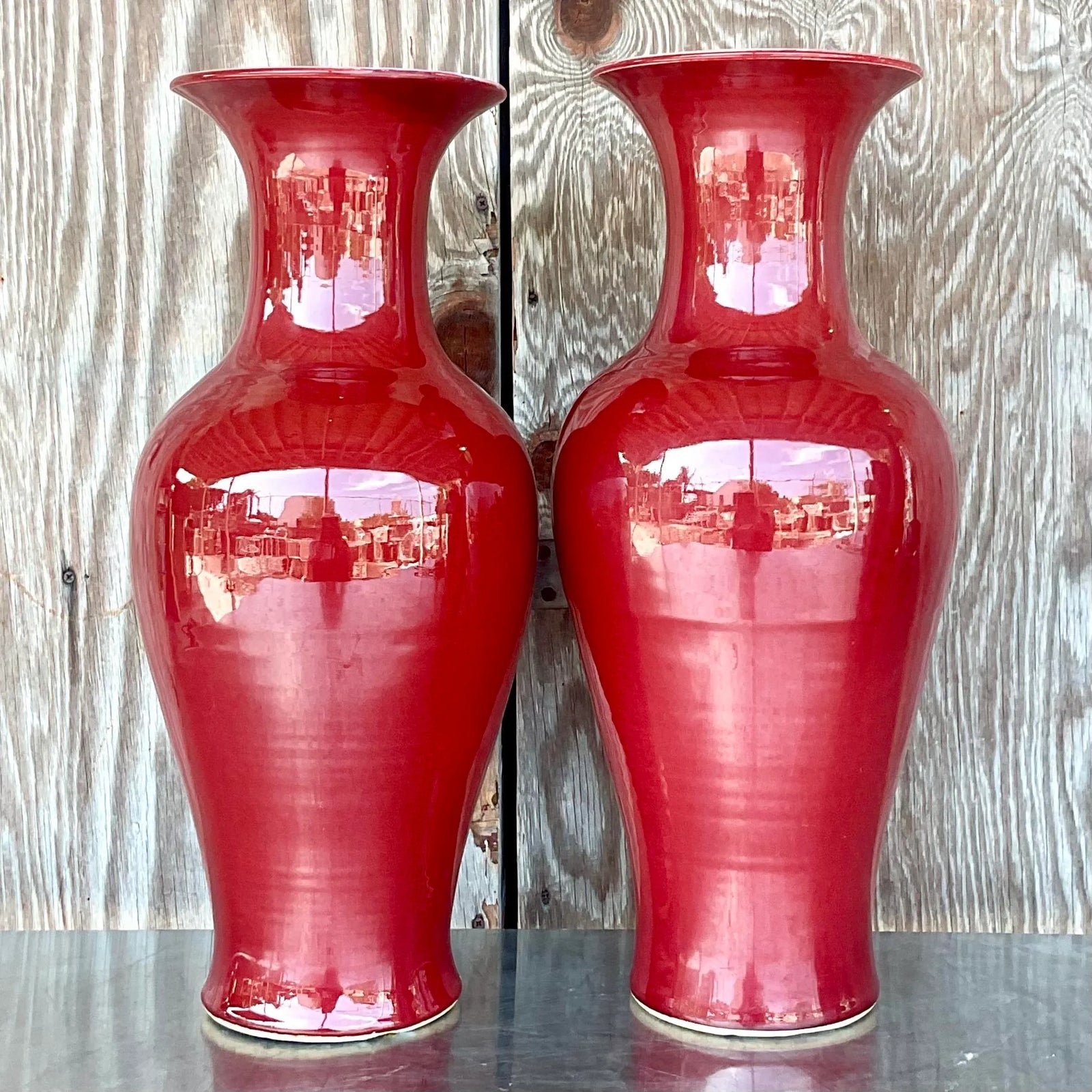 Vintage Asian “Sang De Boeuf” Glazed Ceramic Vases- a Pair - Top view