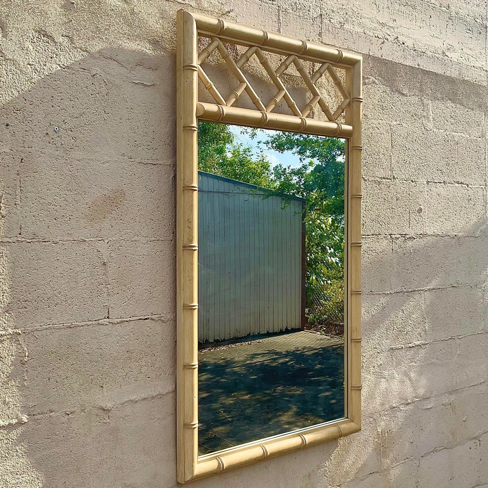 Vintage Chinese Chippendale Wood Vertical Mirror - Top view