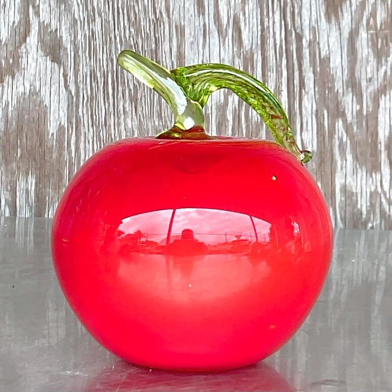 Vintage Postmodern Art Glass Apple - Detail view