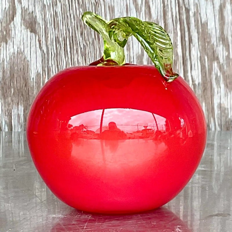 Vintage Postmodern Art Glass Apple - Side view