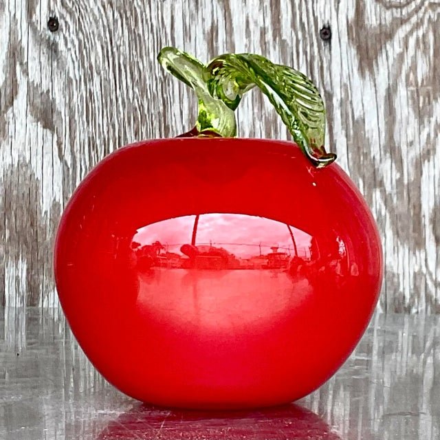Vintage Postmodern Art Glass Apple - Top view