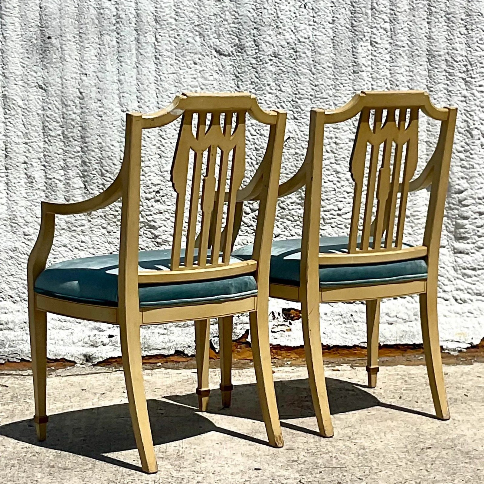Vintage Regency Hand Painted Tromp L’oiel Swag Arm Chairs - a Pair - Back view
