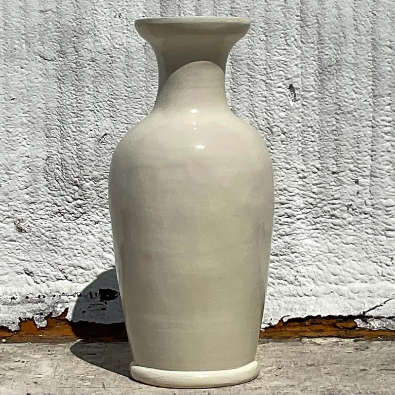 Vintage Boho Crackle Glaze Ceramic Floor Vase - Detail view