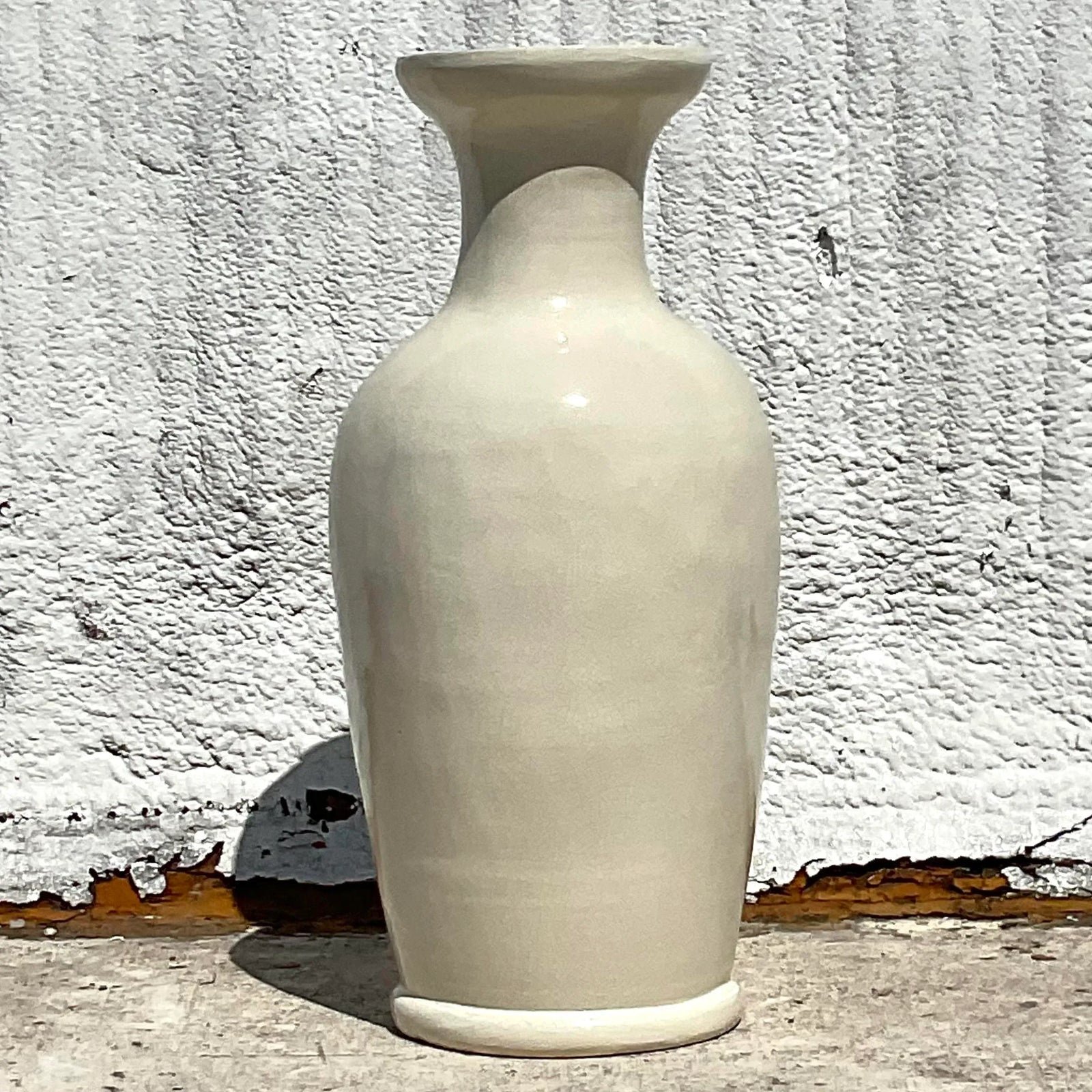 Vintage Boho Crackle Glaze Ceramic Floor Vase - Top view