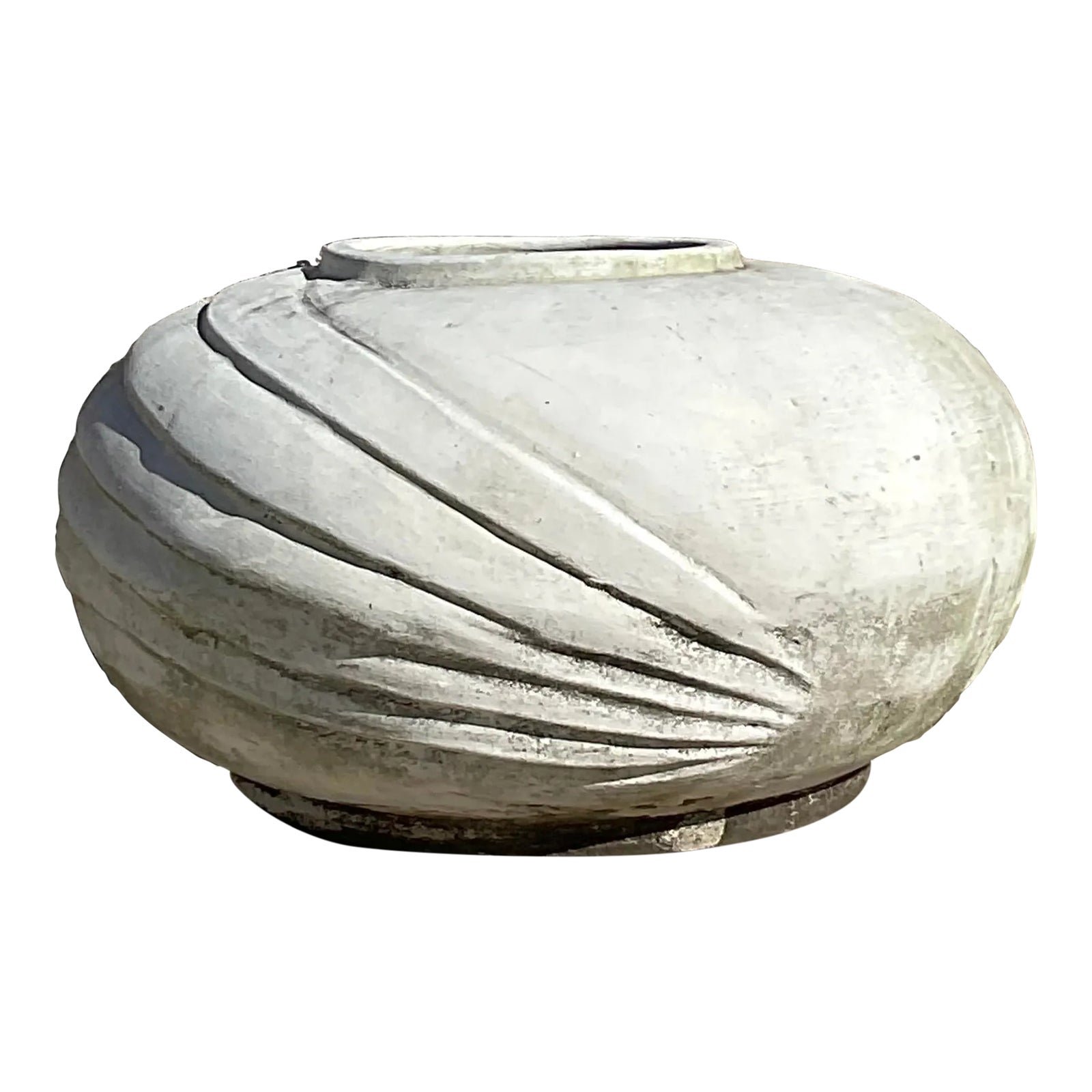 Vintage White Deco Style Terracotta Planter With Ridges