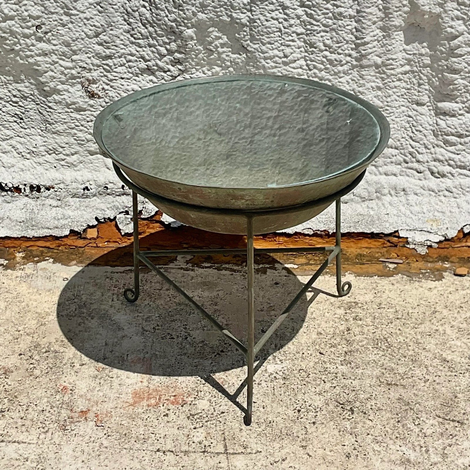 Vintage Boho Patinated Collectors Drum Table - Top view