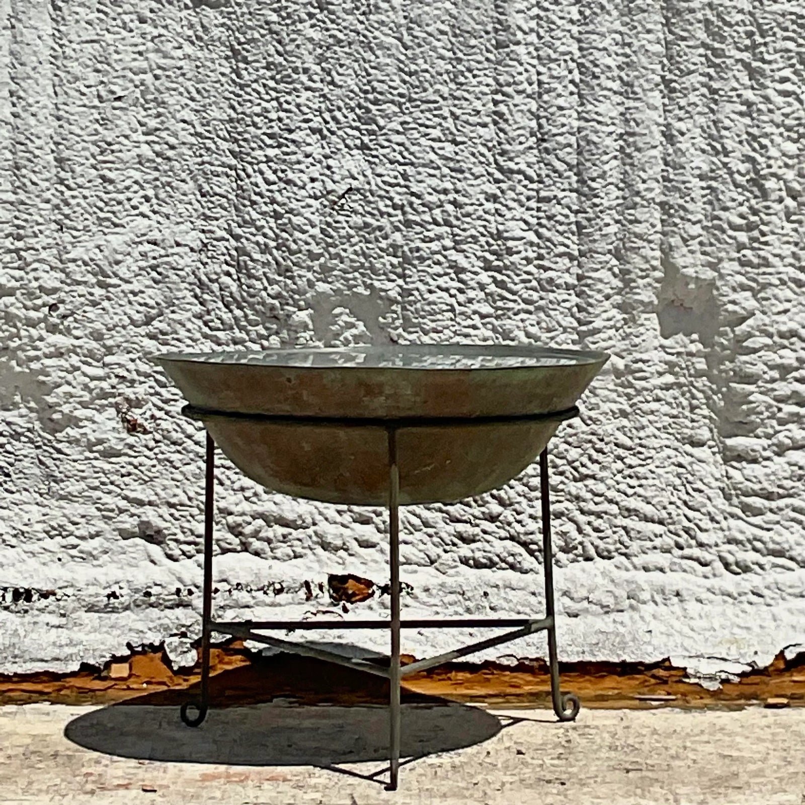 Vintage Boho Patinated Collectors Drum Table - Side view