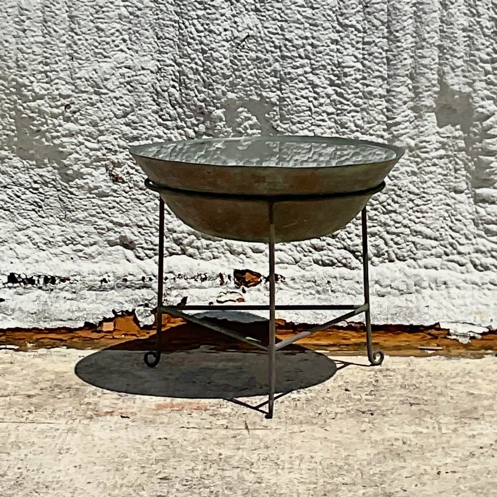 Vintage Boho Patinated Collectors Drum Table - Back view