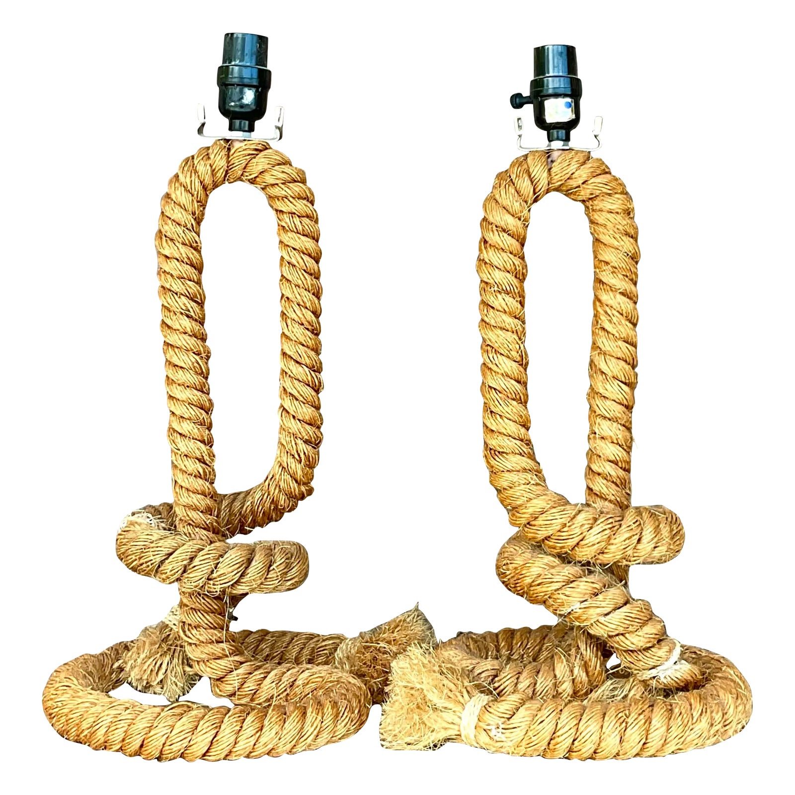 Vintage Boho Twisted Rope Table Lamps - a Pair