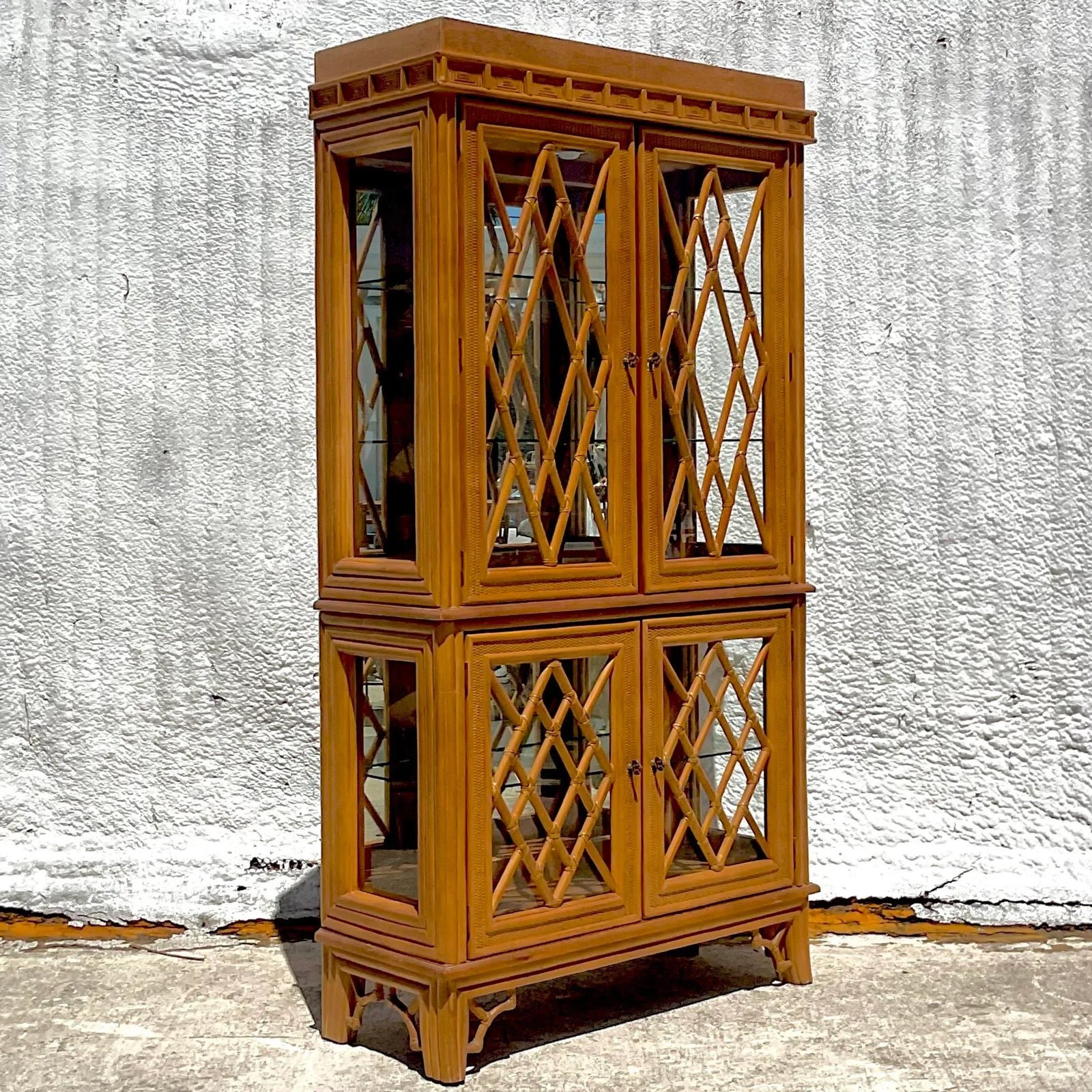 Late 20th Century Vintage Coastal Chinese Chippendale Cabinet - Side view