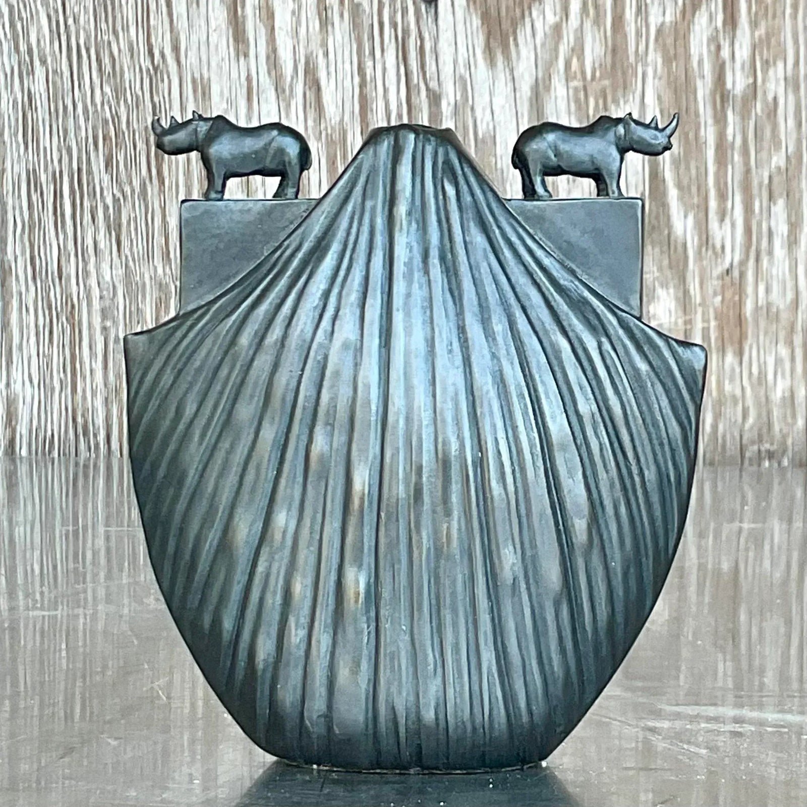 Vintage Boho Bronze Rhino Vase - Back view