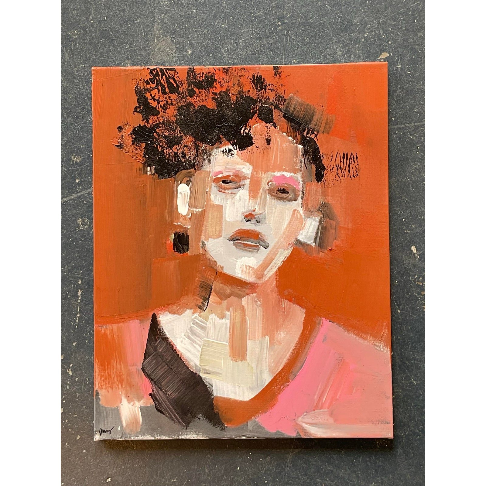 Vintage Original Abstract Expressionist Portrait - Detail view