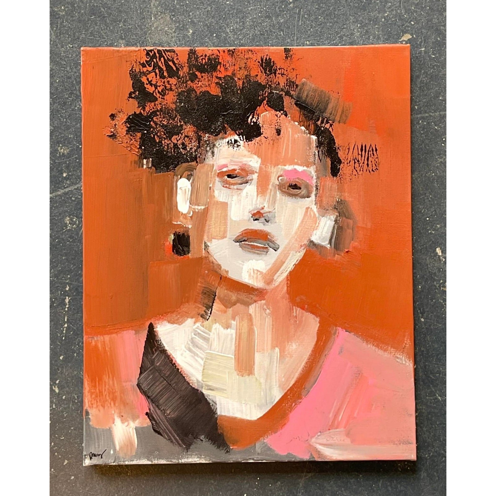 Vintage Original Abstract Expressionist Portrait - Back view