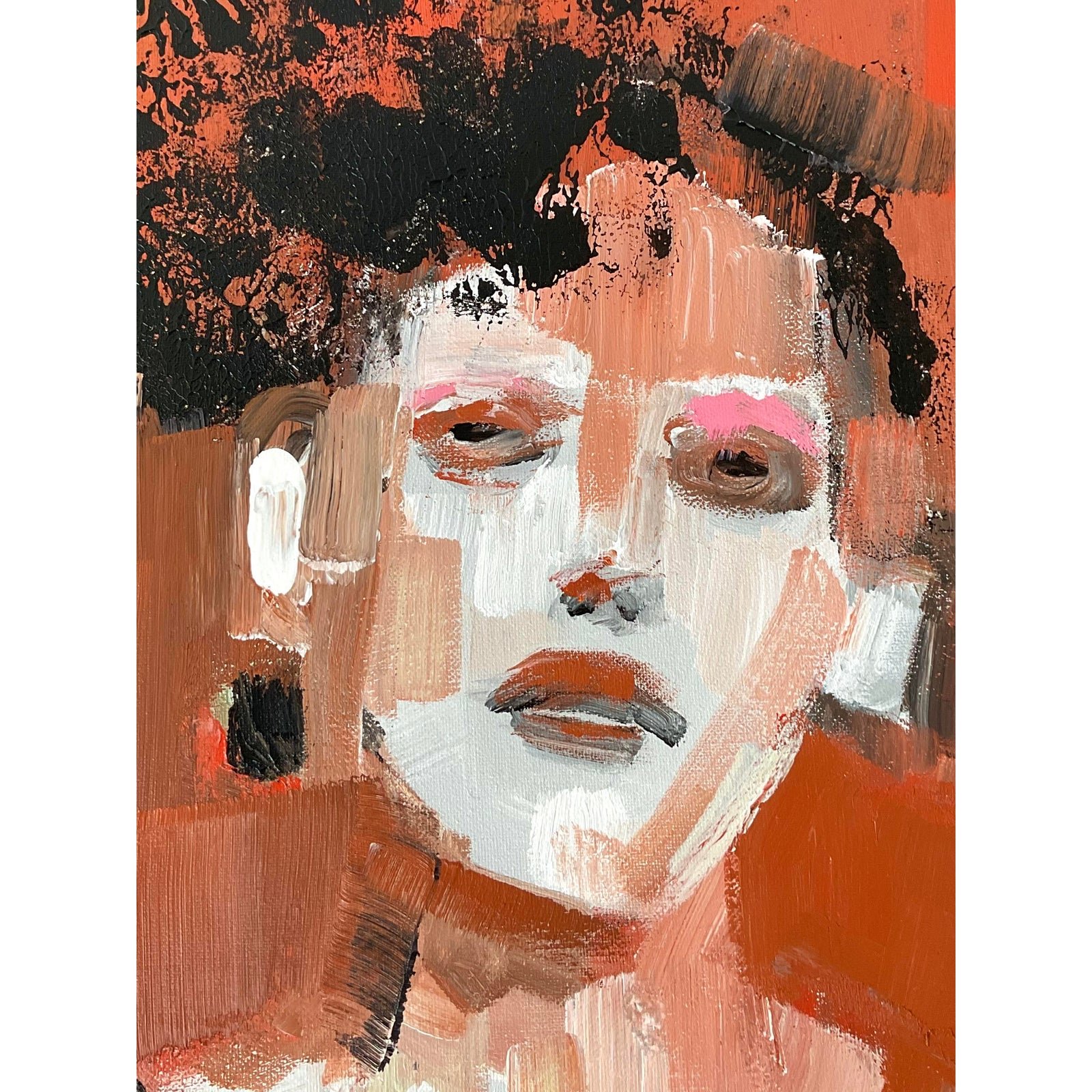 Vintage Original Abstract Expressionist Portrait - Top view