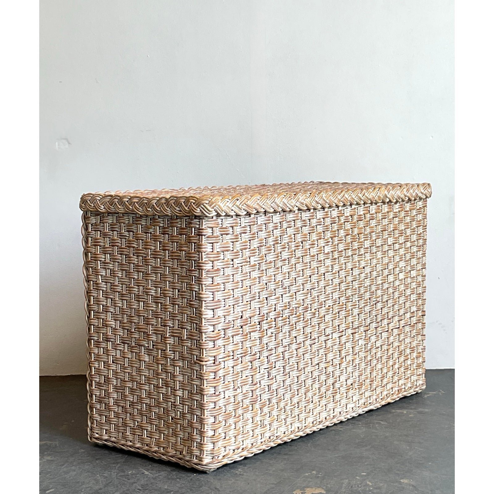Vintage Braided Washed Rattan Dresser - Side view