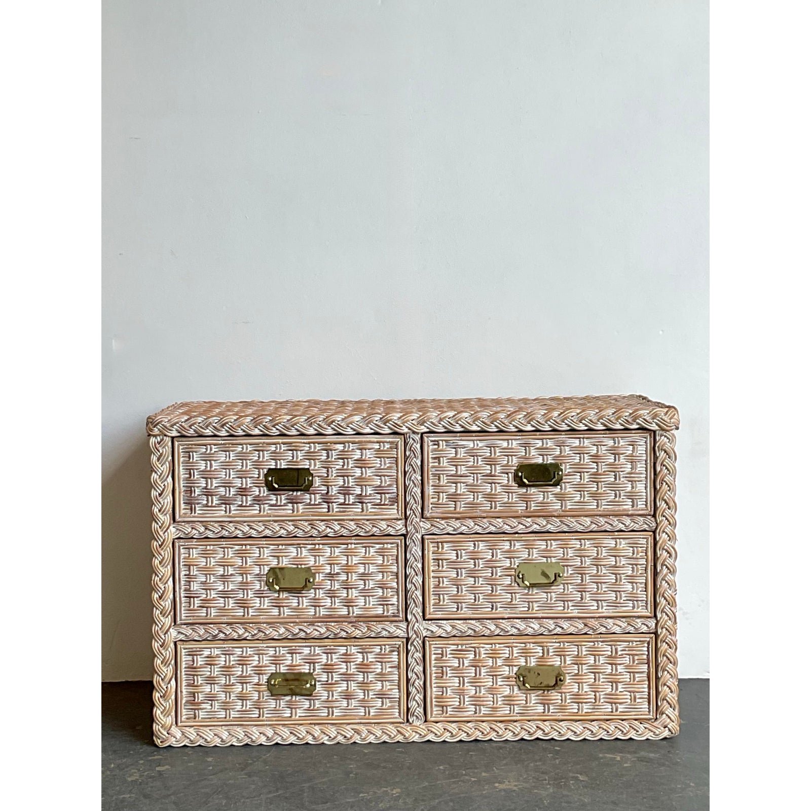 Vintage Braided Washed Rattan Dresser - Back view