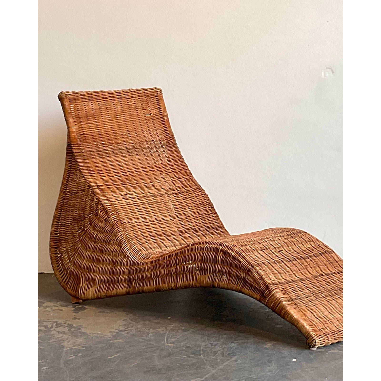 Vintage Woven Rattan Ikea Chaise Lounge - Side view