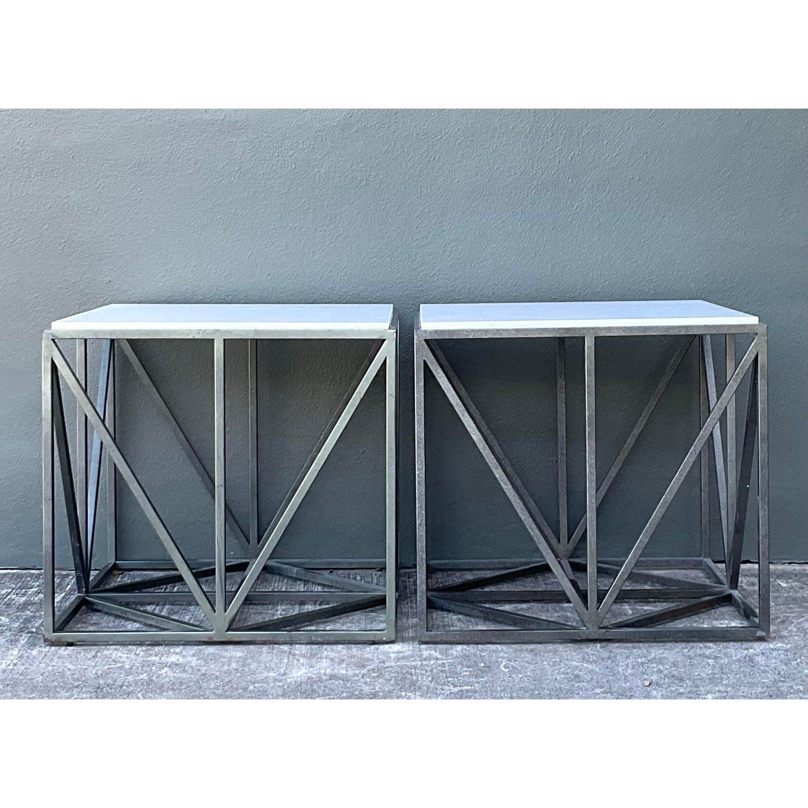 Vintage Marble Top Aluminum Side Tables - A Pair - Detail view