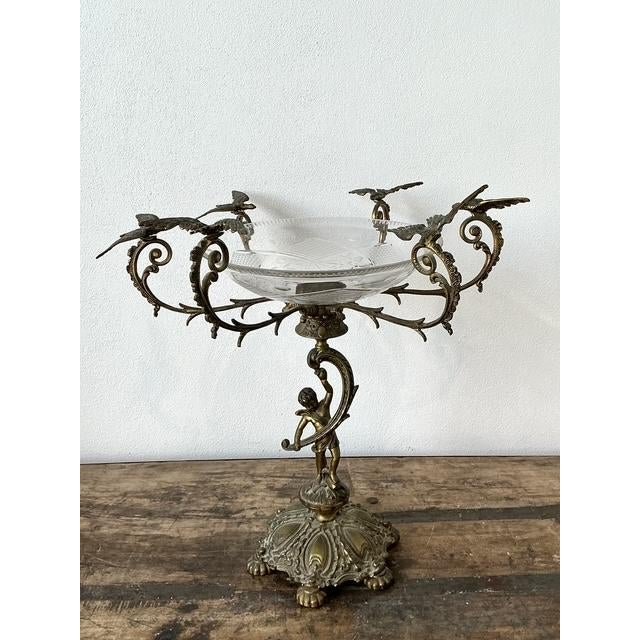 Vintage Victorian Cut Glass and Brass Epergne - Detail view