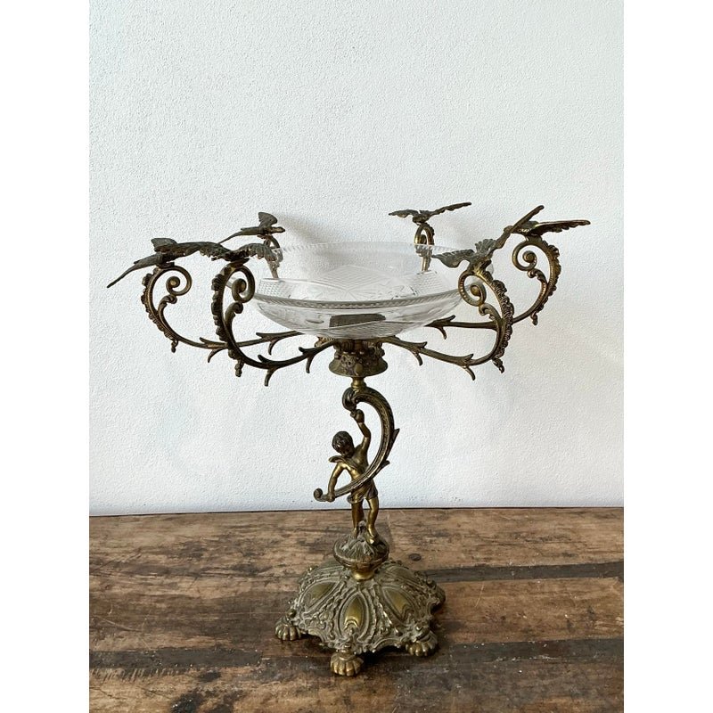 Vintage Victorian Cut Glass and Brass Epergne - Side view