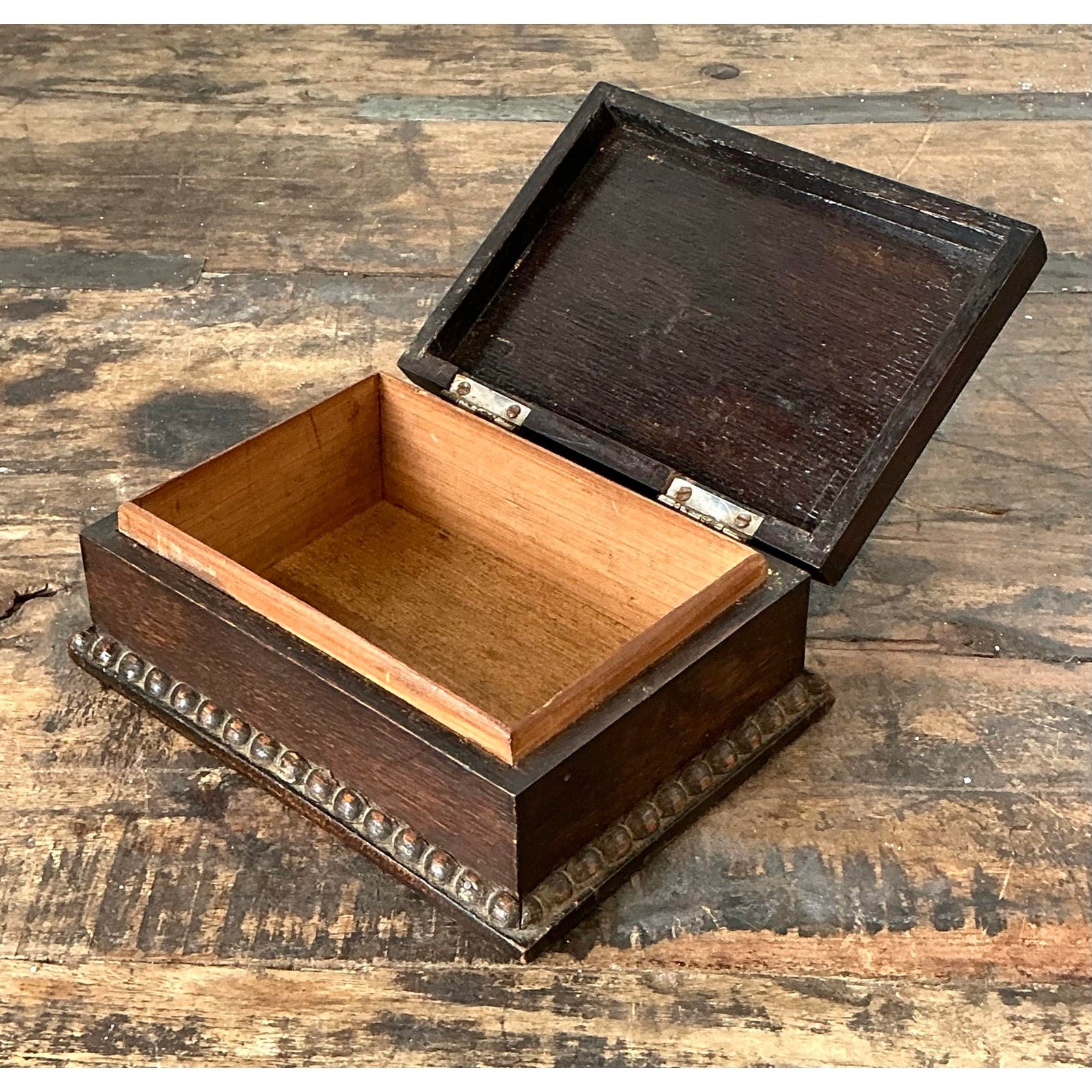 Vintage Monogrammed Carved Bead Trim Box - Top view