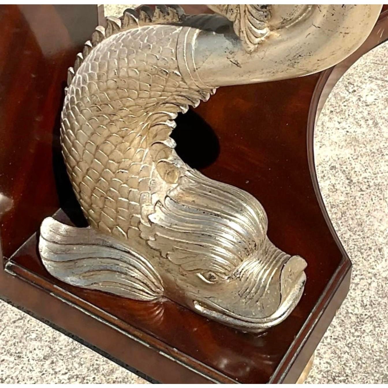 Vintage Maitland Smith Silver Koi Console Table - Top view