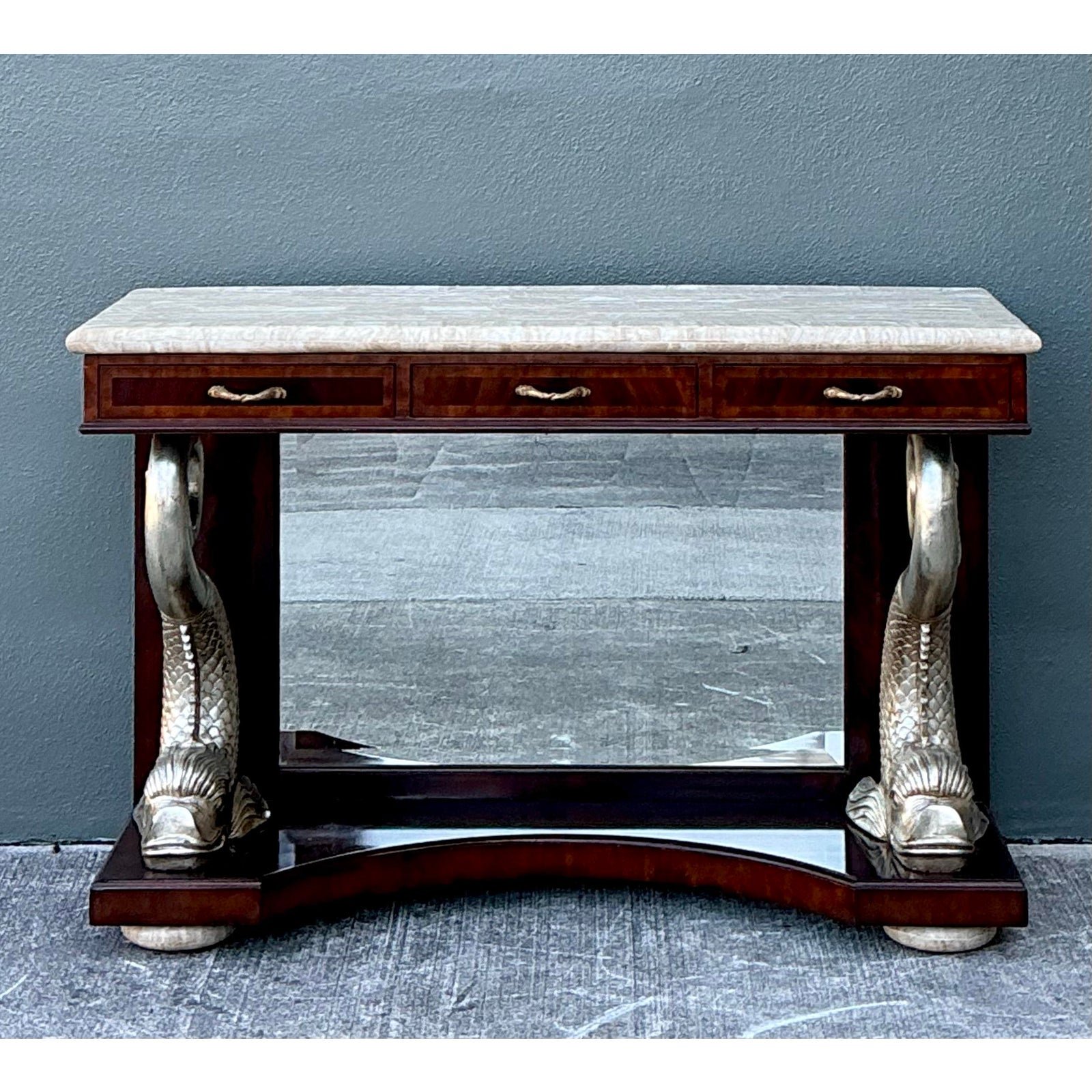 Vintage Maitland Smith Silver Koi Console Table - Side view