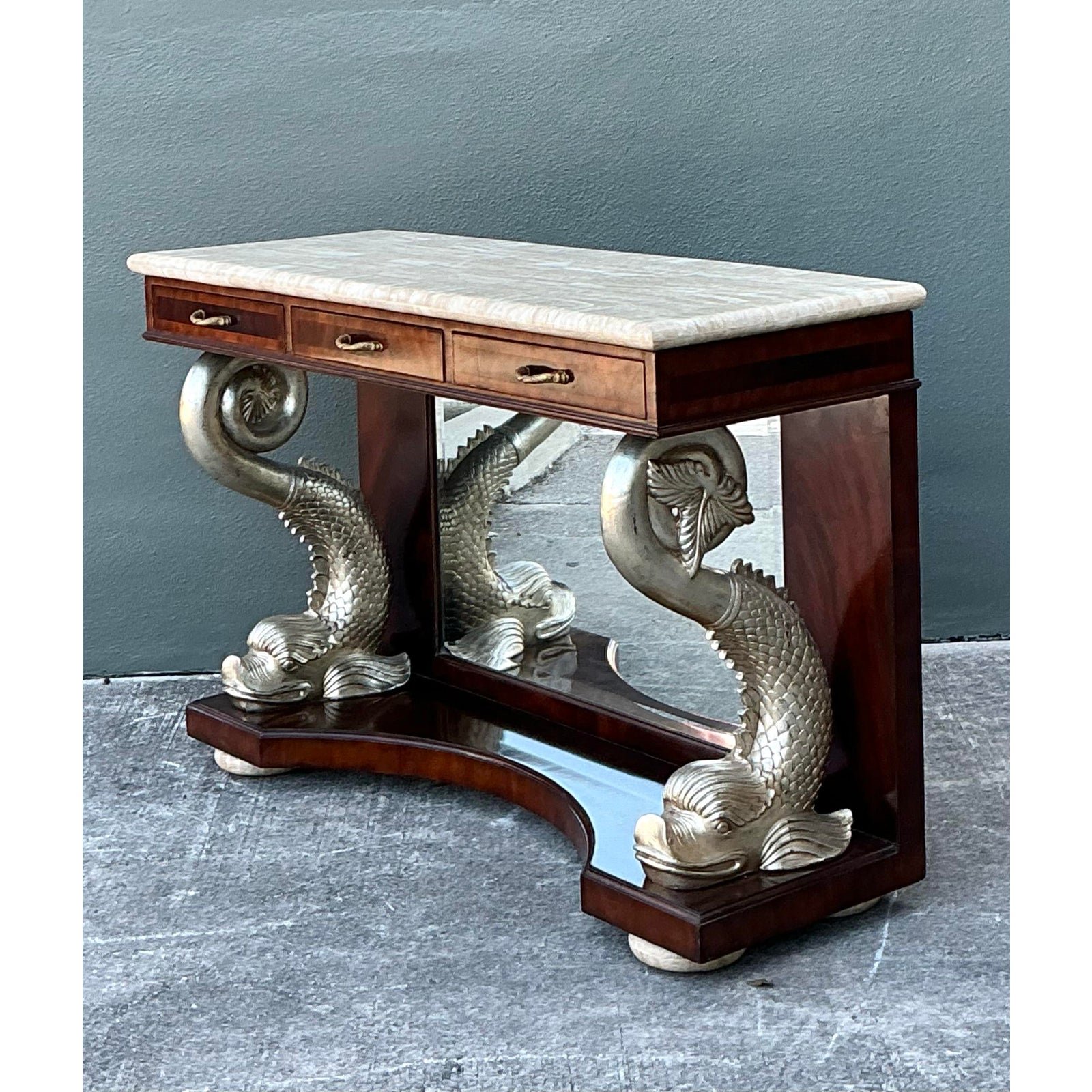 Vintage Maitland Smith Silver Koi Console Table - Detail view