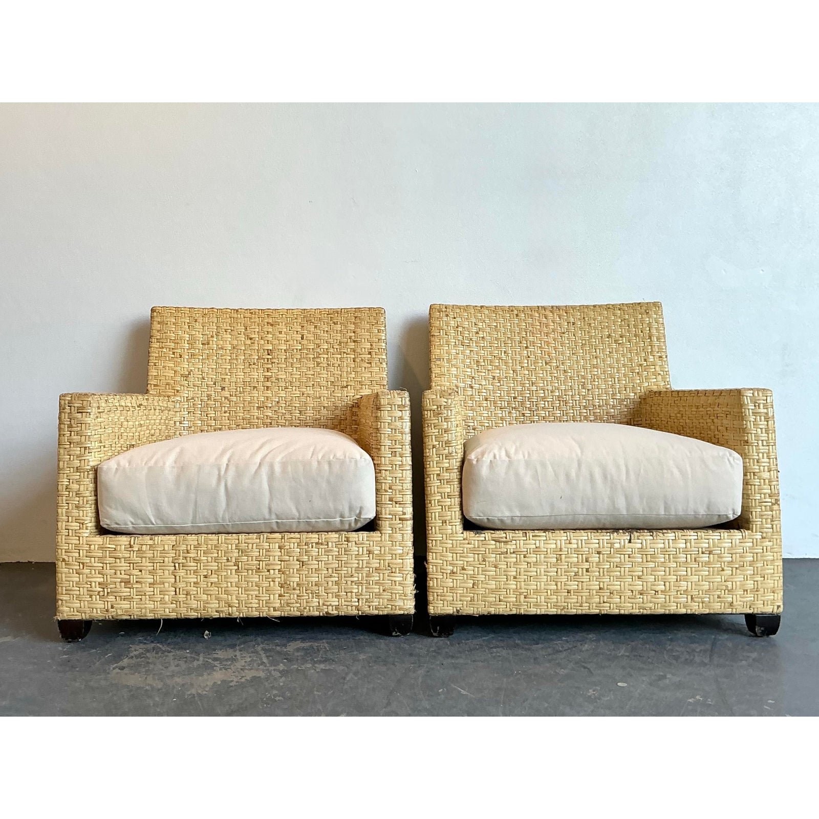 Vintage McGuire Woven Rattan Lounge Chairs - A Pair - Side view