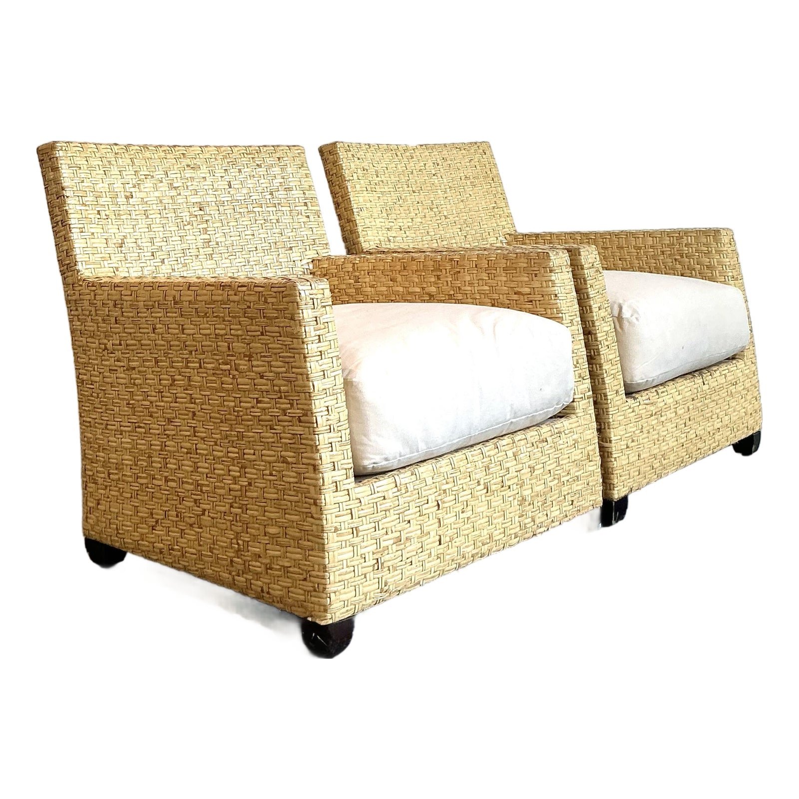Vintage McGuire Woven Rattan Lounge Chairs - A Pair