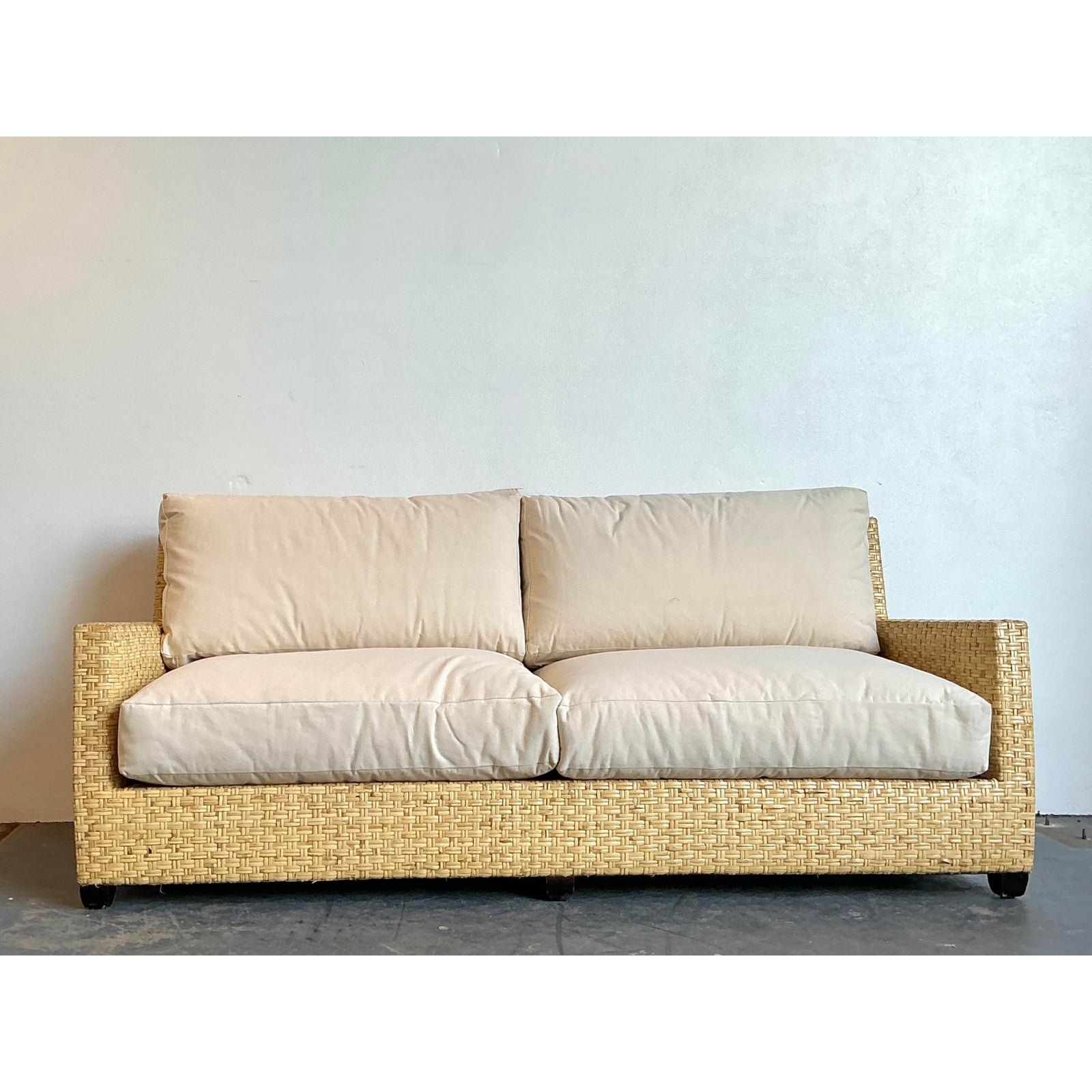 Vintage McGuire Woven Rattan Sofa - Top view