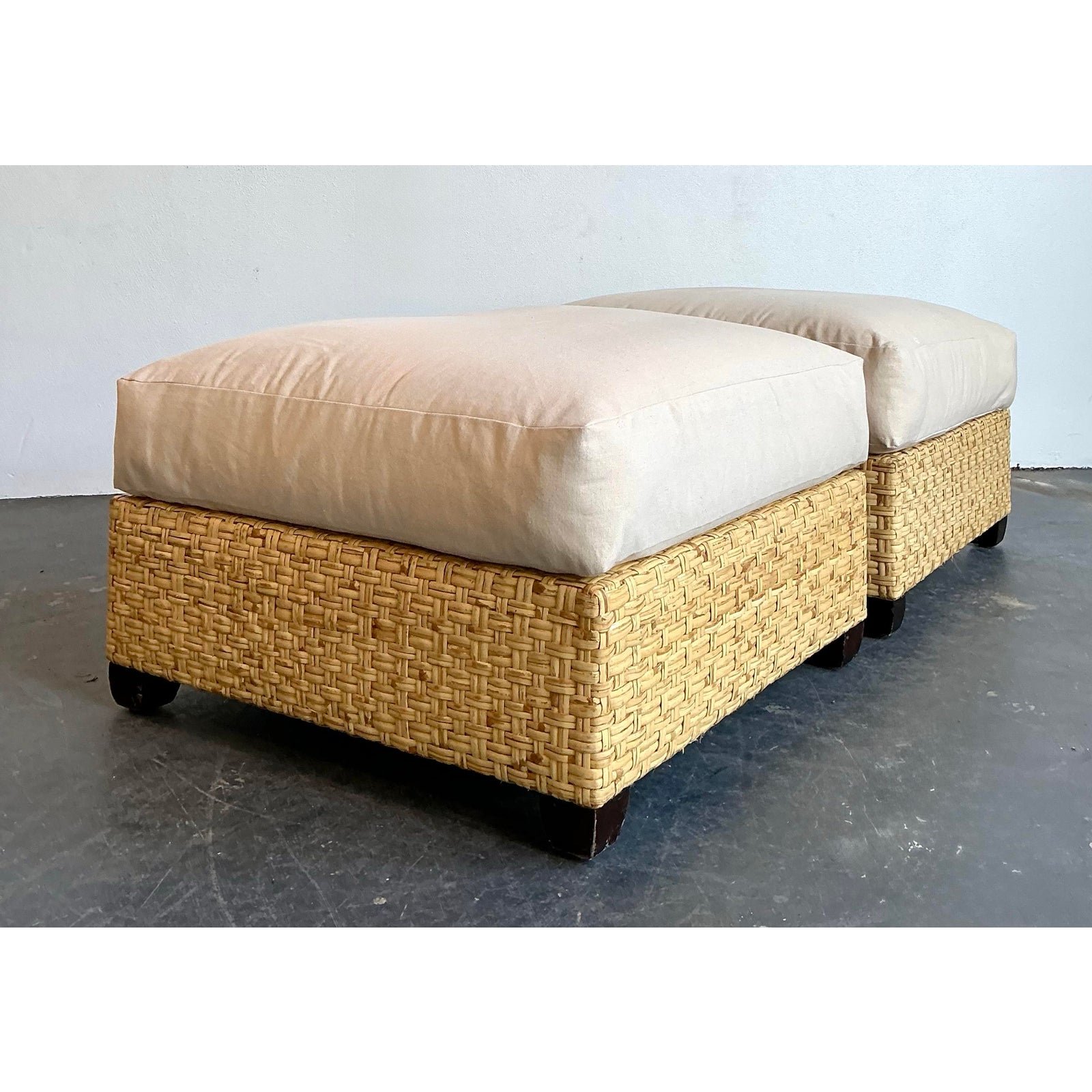 Vintage McGuire Woven Rattan Ottomans - A Pair - Detail view
