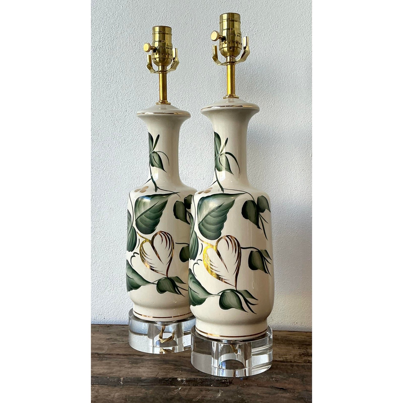 Vintage Glazed Ceramic Ivy Lamps - A Pair - Side view